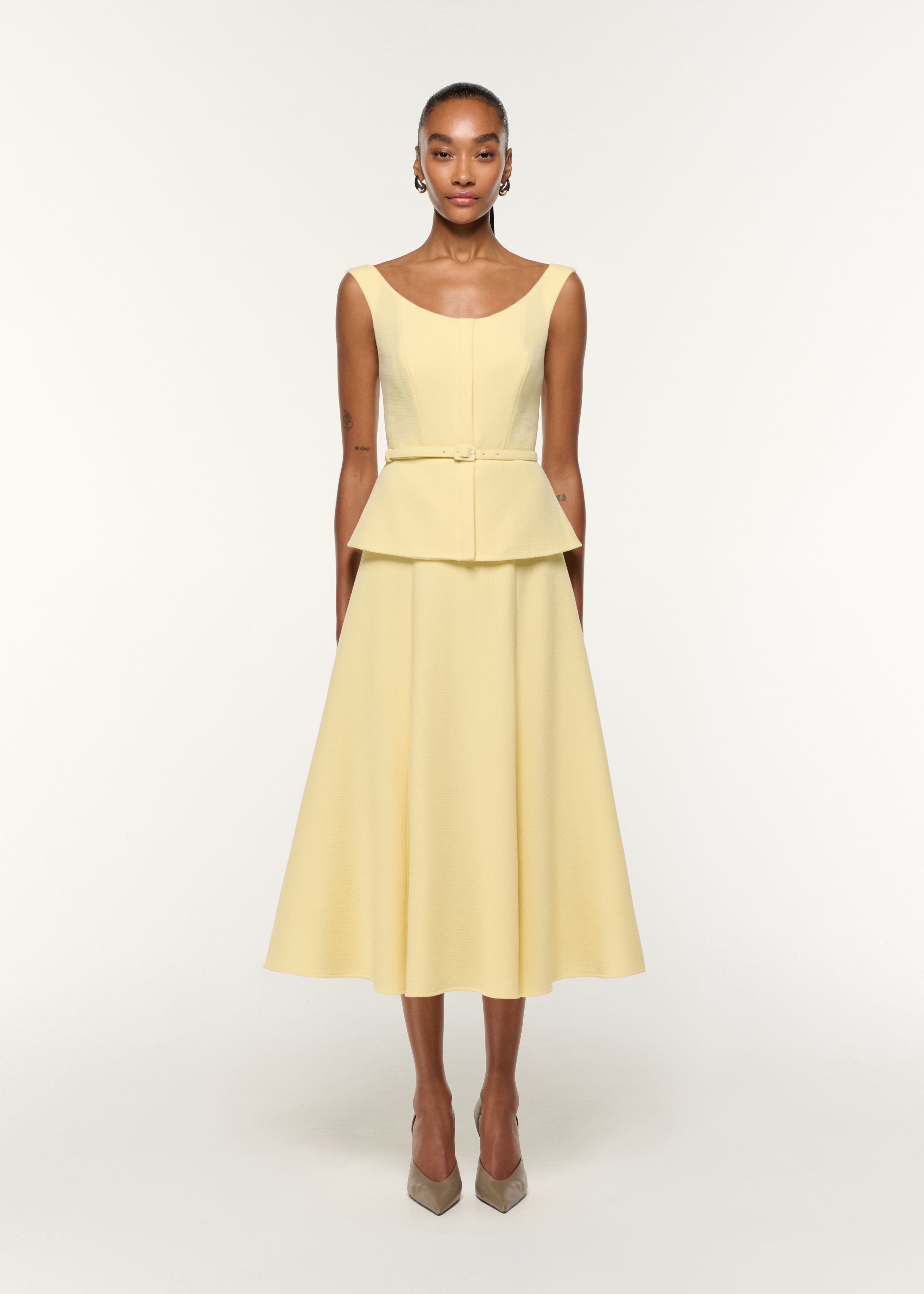 Structured Peplum Wool Crepe Dress Yellow – Roland Mouret
