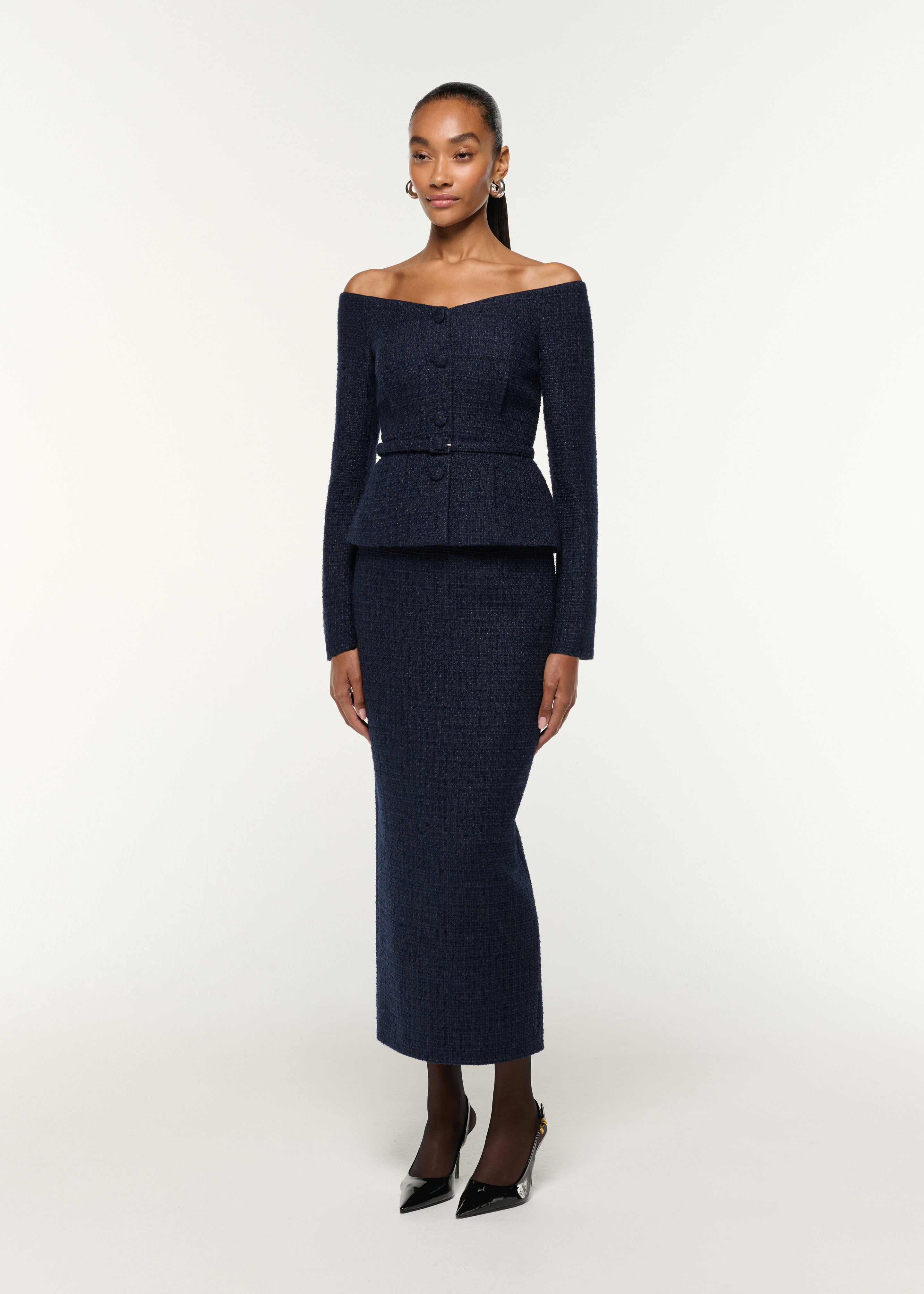 トップス meer. SHOULDER GATHERED TOP(BLE GRY) Off The Shoulder Boucle Top Navy – Roland Mouret