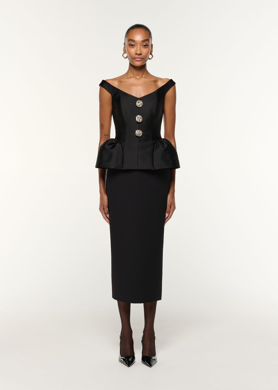 Crystal Button Peplum Taffeta Crepe Gown Black – Roland Mouret