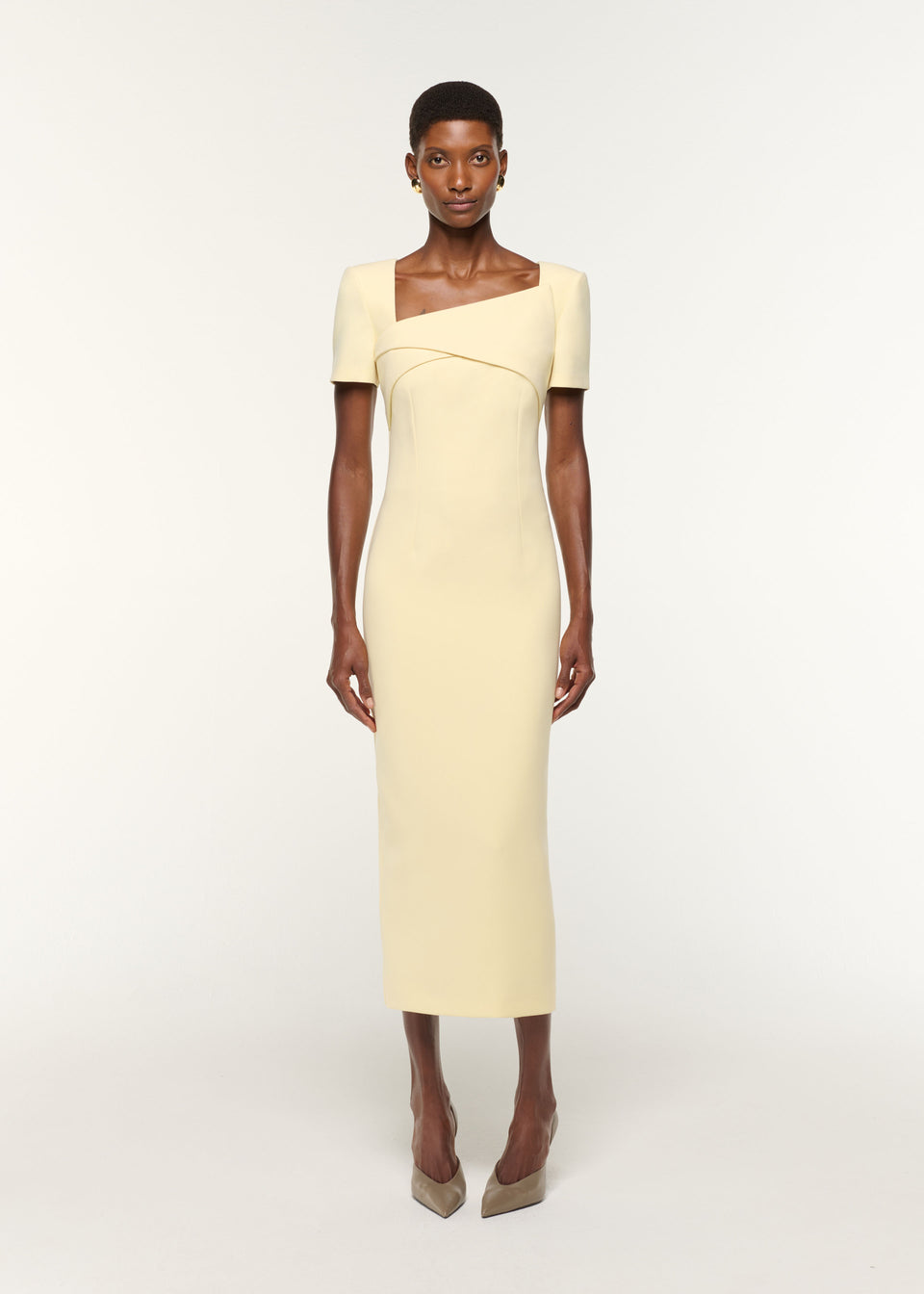mustard yellow peplum dress Structured Peplum Wool Crepe Dress Yellow – Roland Mouret