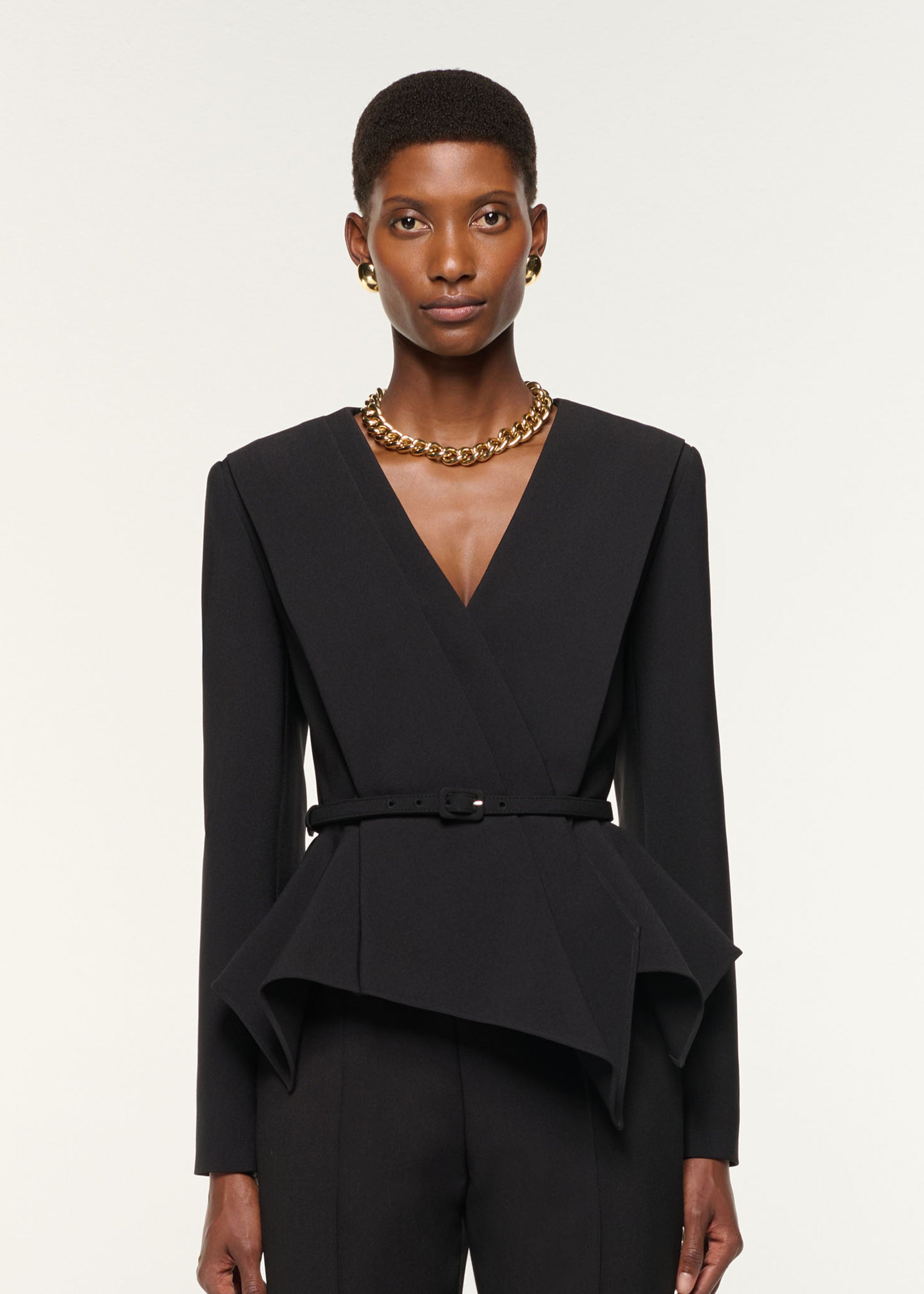 Asymmetrical Drape Peplum Crepe Jacket Black – Roland Mouret