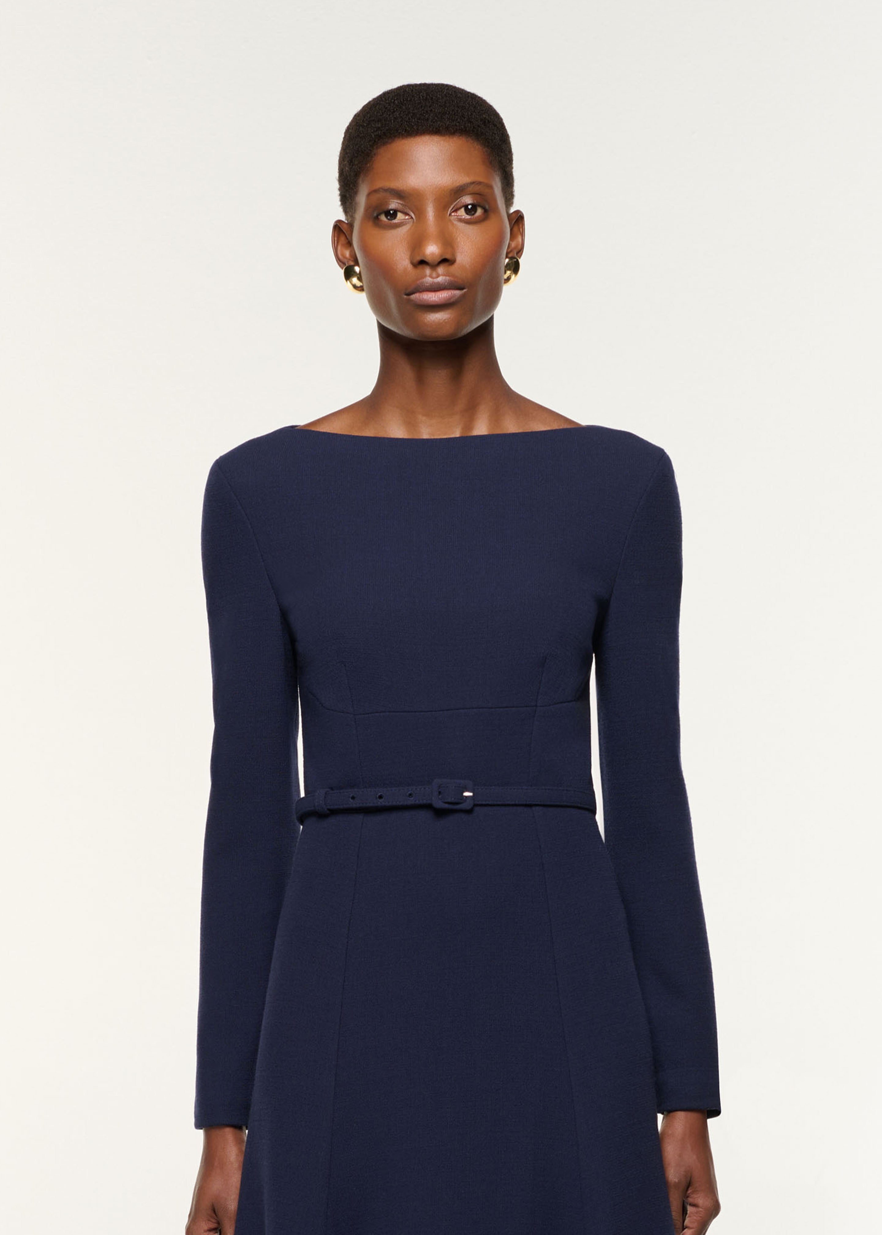 Boat Neck Wool Crepe Dress Navy – Roland Mouret