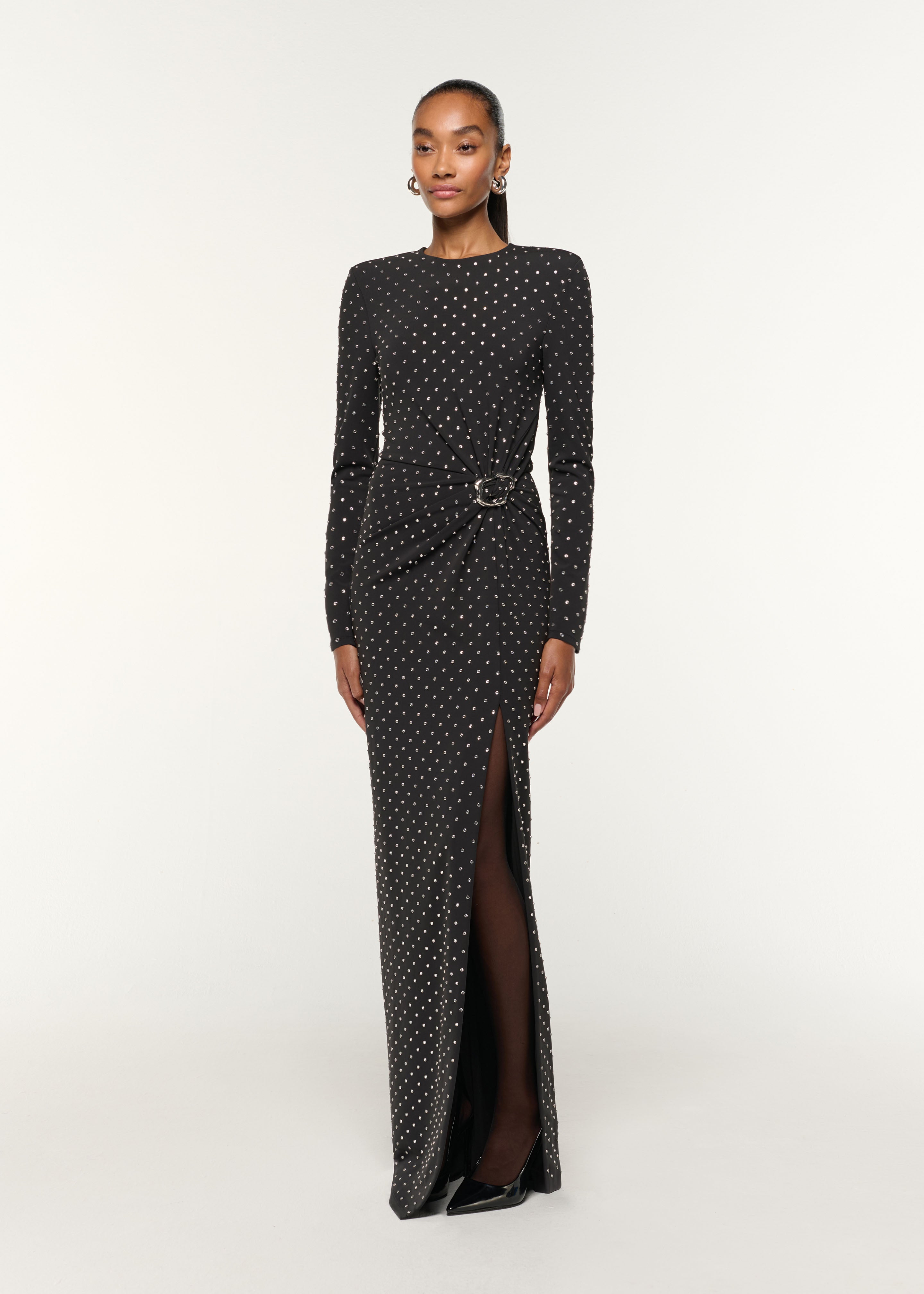 Jersey Diamante Drape And Metal Trim Gown Black – Roland Mouret
