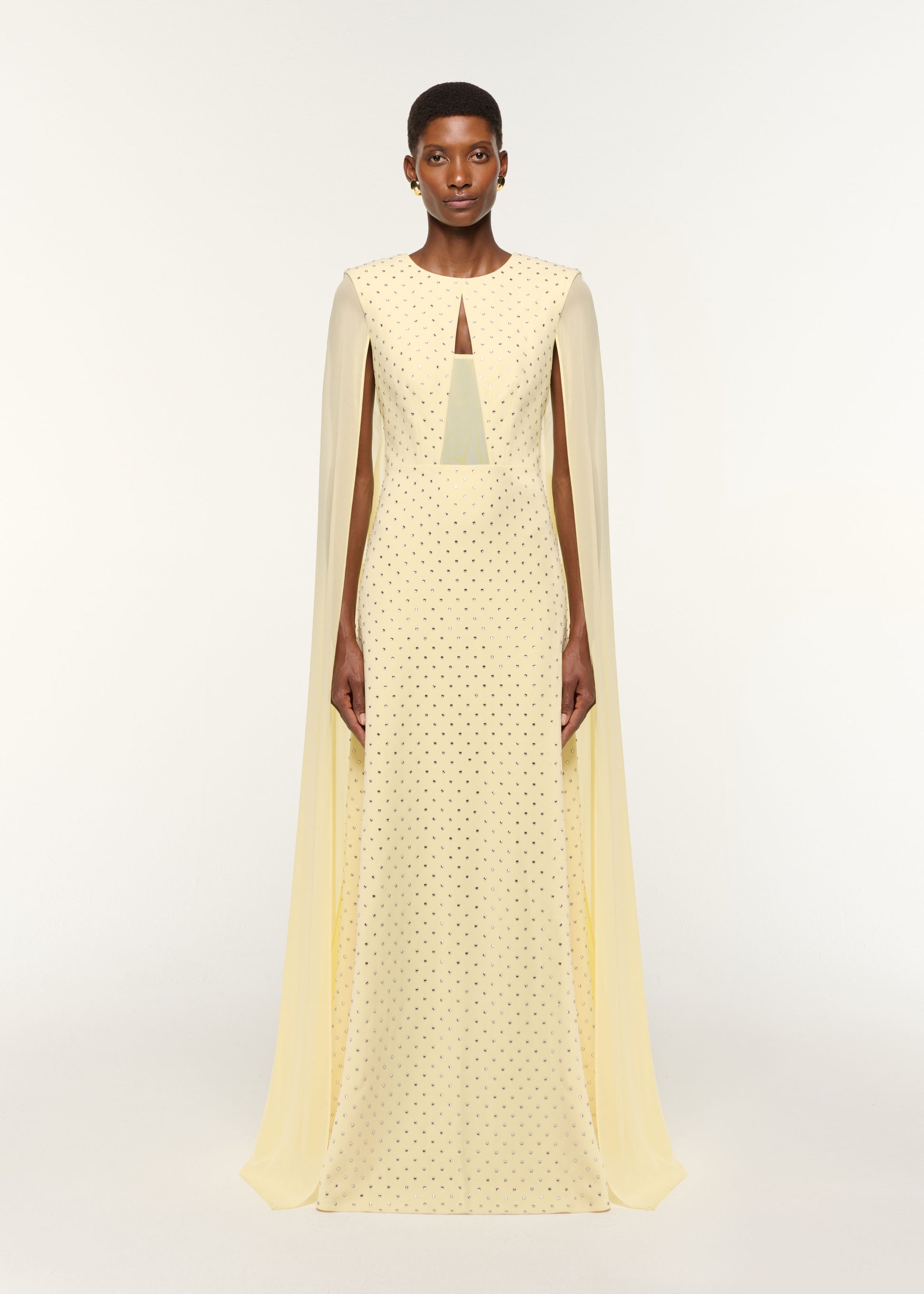 Chiffon Cape On Diamante Crepe Gown