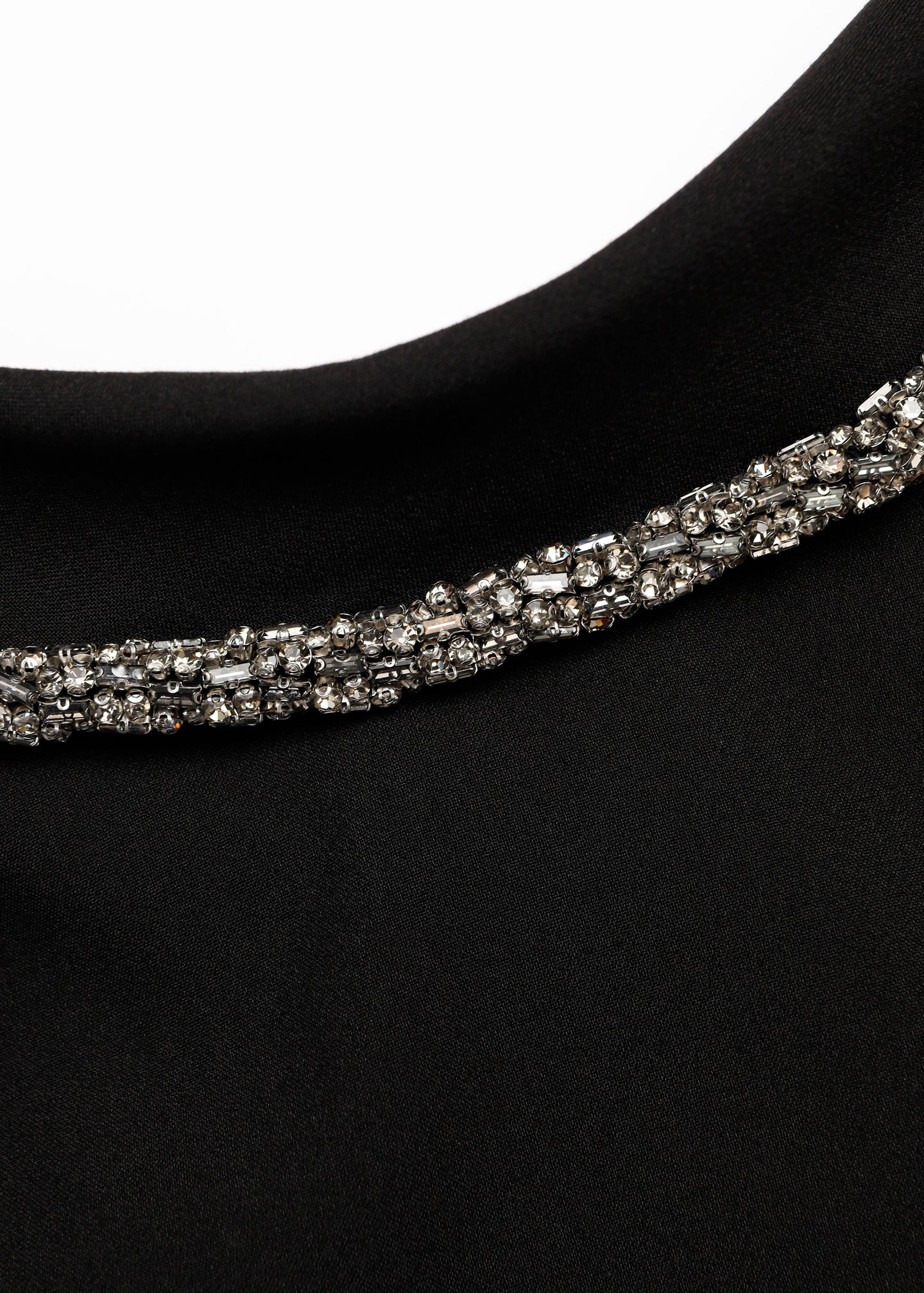 Diamante Collared Neck Crepe Gown