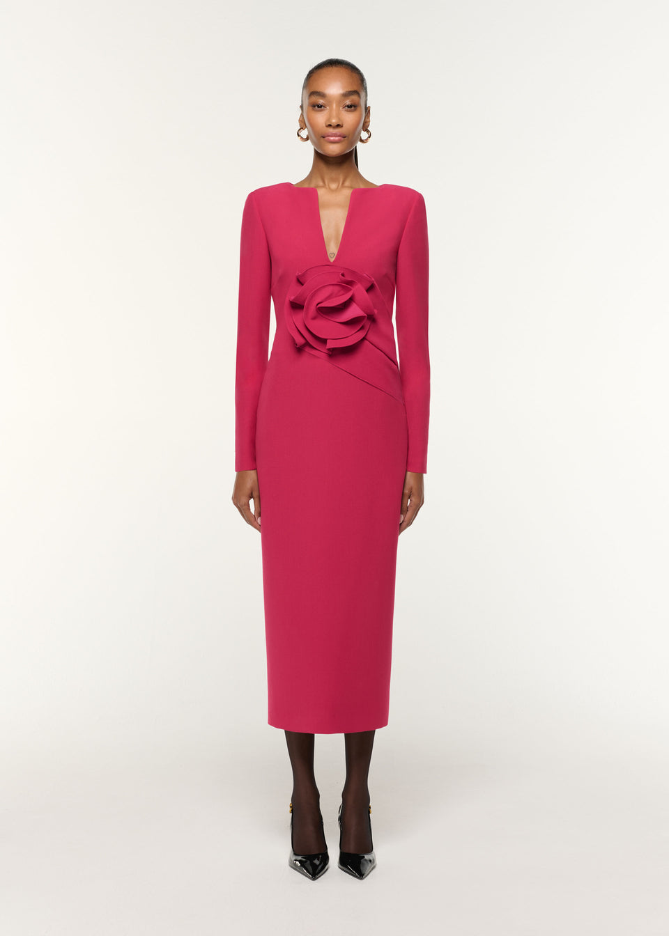 Curved Neck Sequin Midi Dress Brown – Roland Mouret