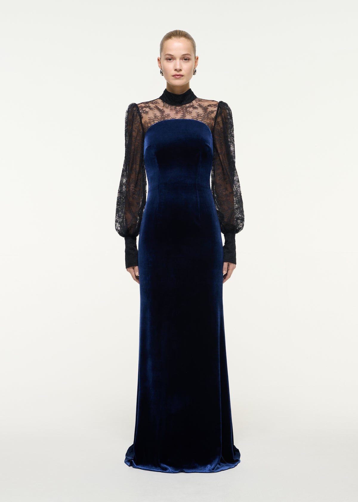Lace Sleeve Velvet Gown