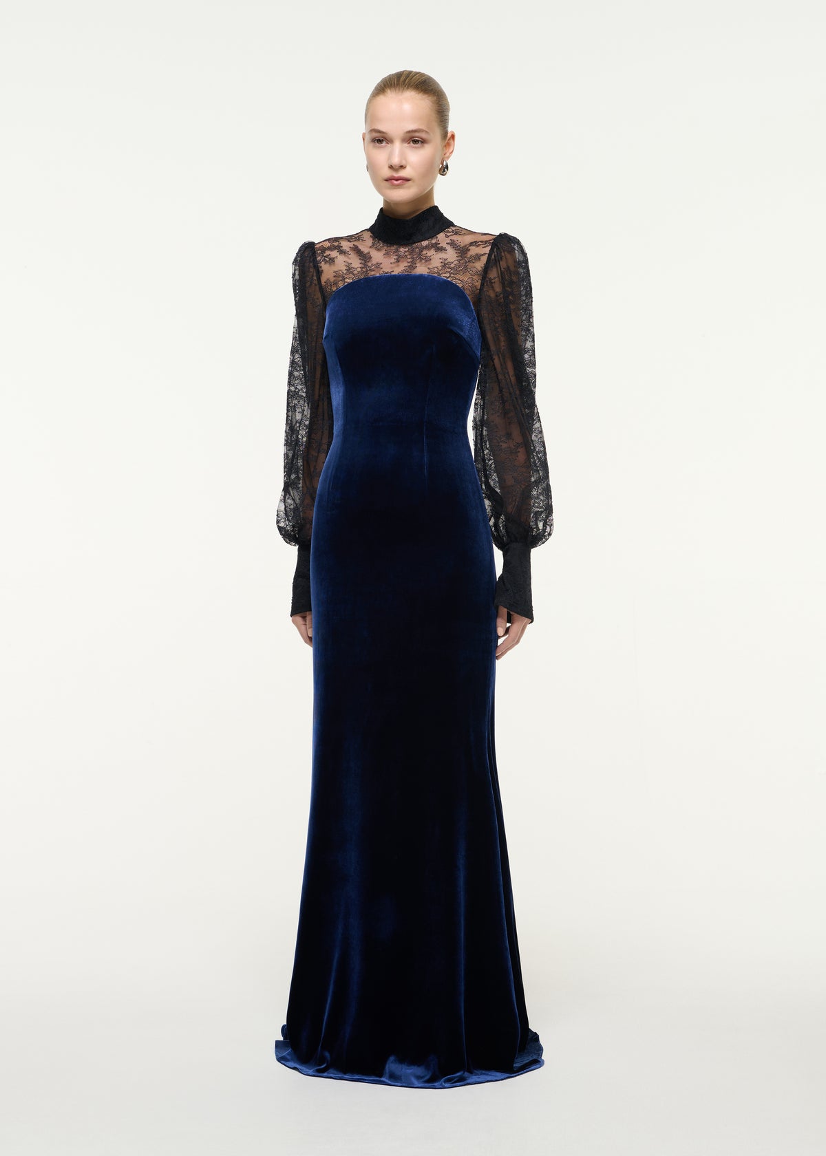 Lace Sleeve Velvet Gown
