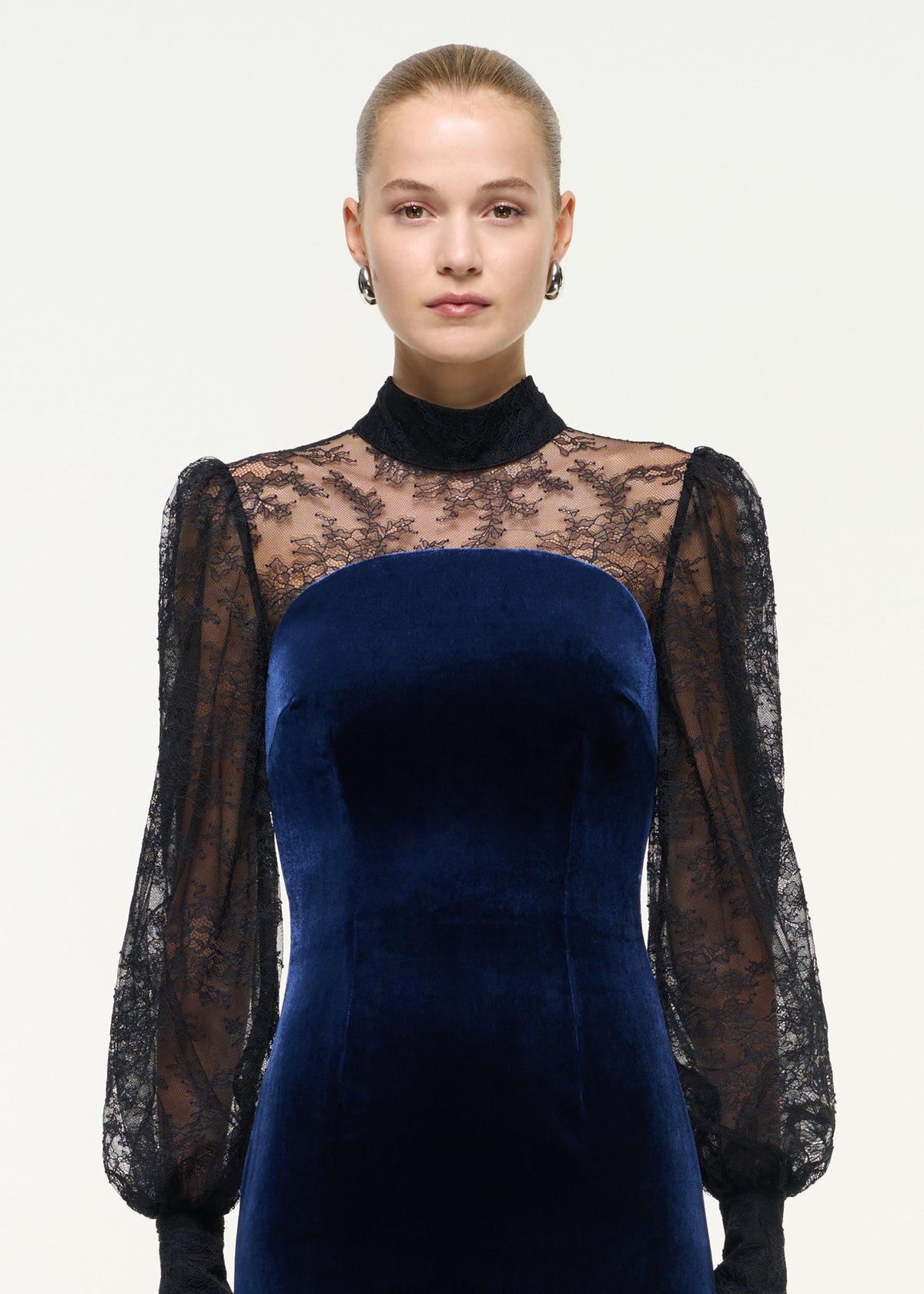 Lace Sleeve Velvet Gown