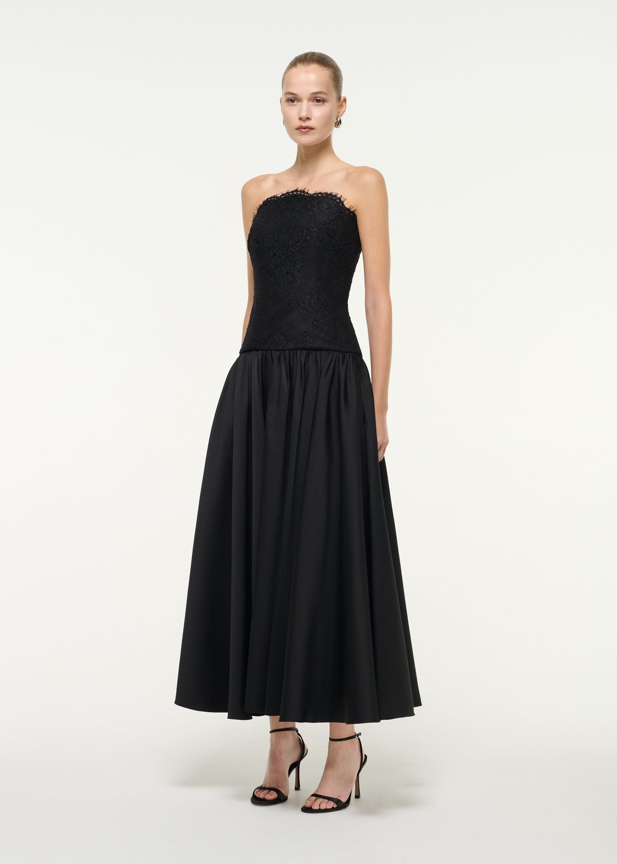 Strapless Taffeta And Lace Maxi Dress