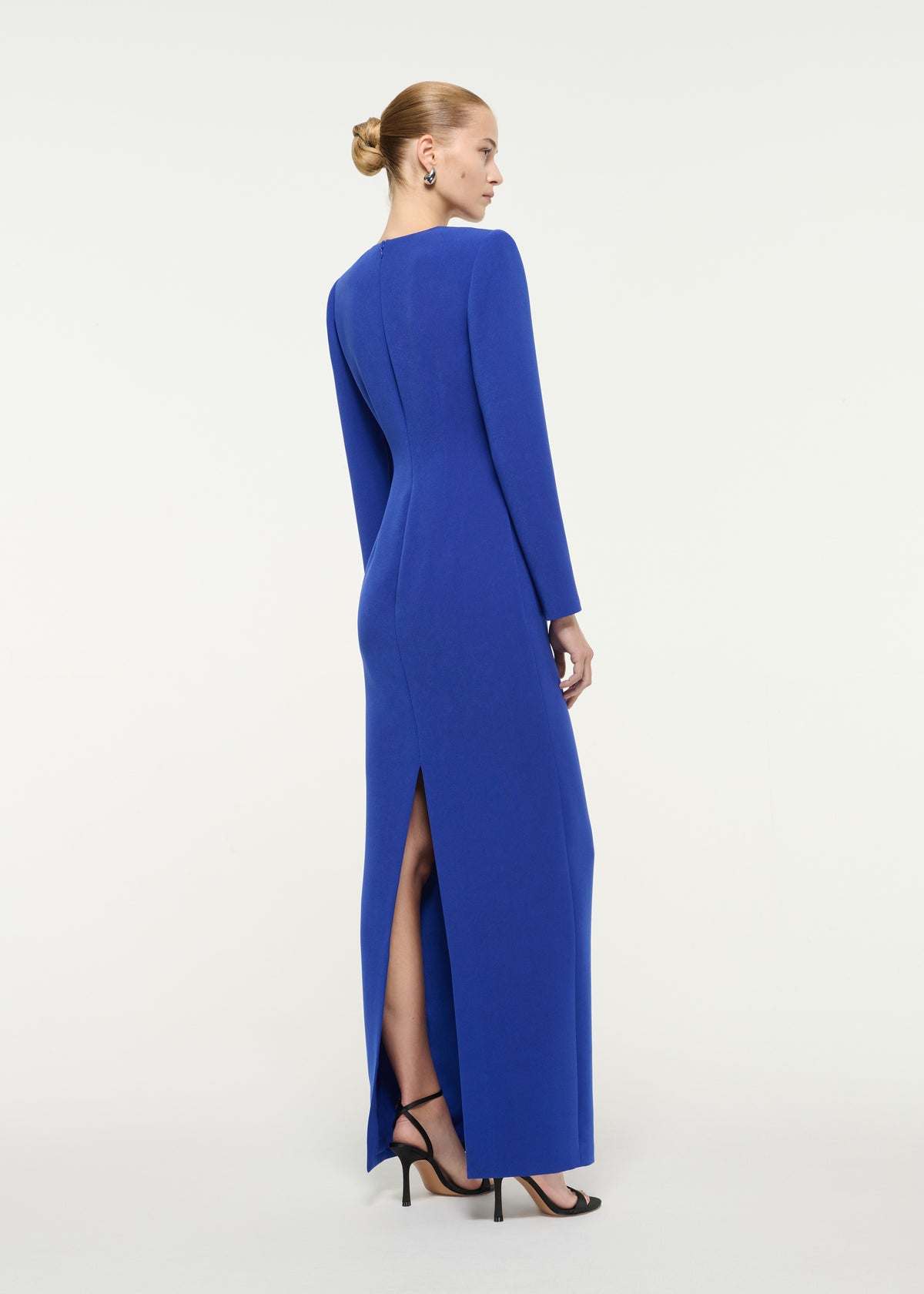Cowl Neck Crepe Gown With Flower Brooch