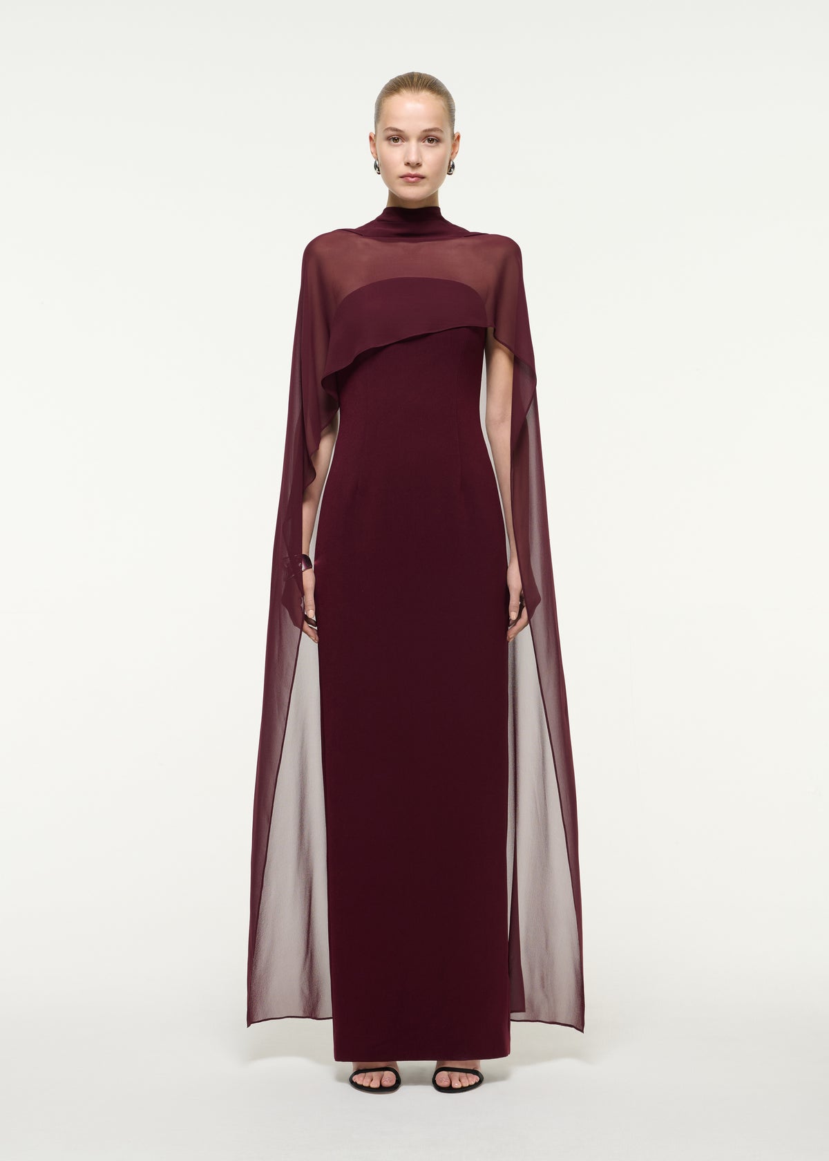 Crepe Gown With Chiffon Cape