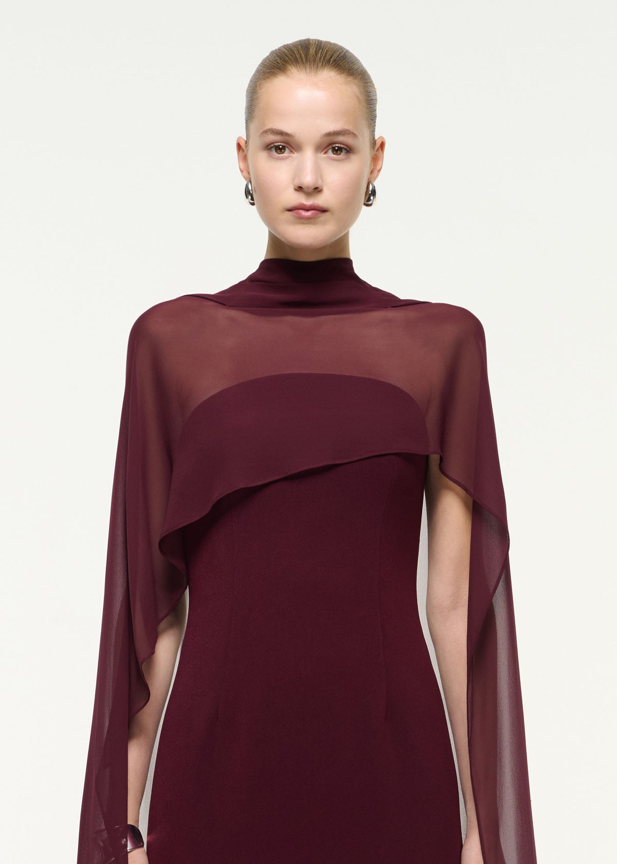Crepe Gown With Chiffon Cape