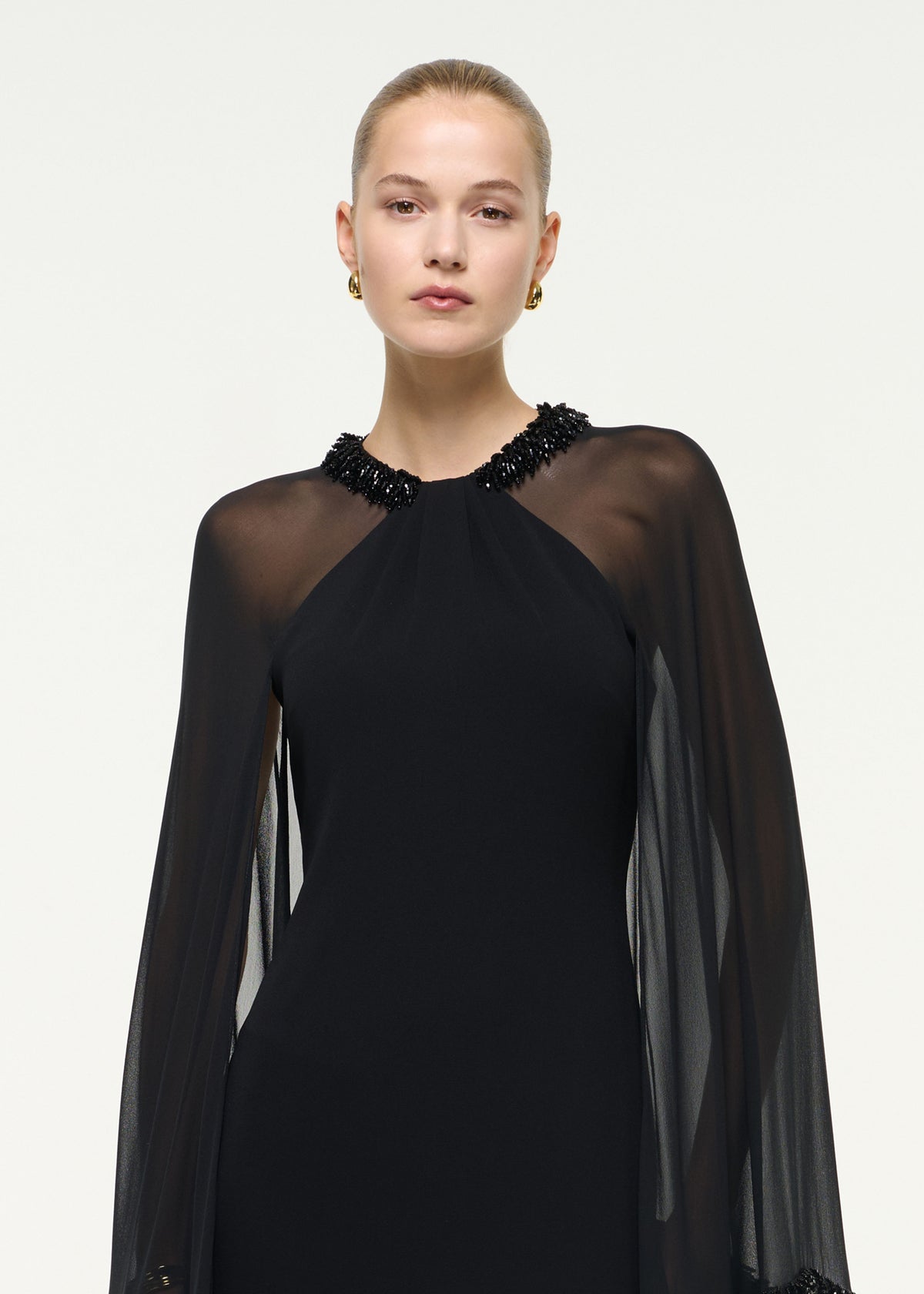 Cady Gown With Embellished Chiffon Cape