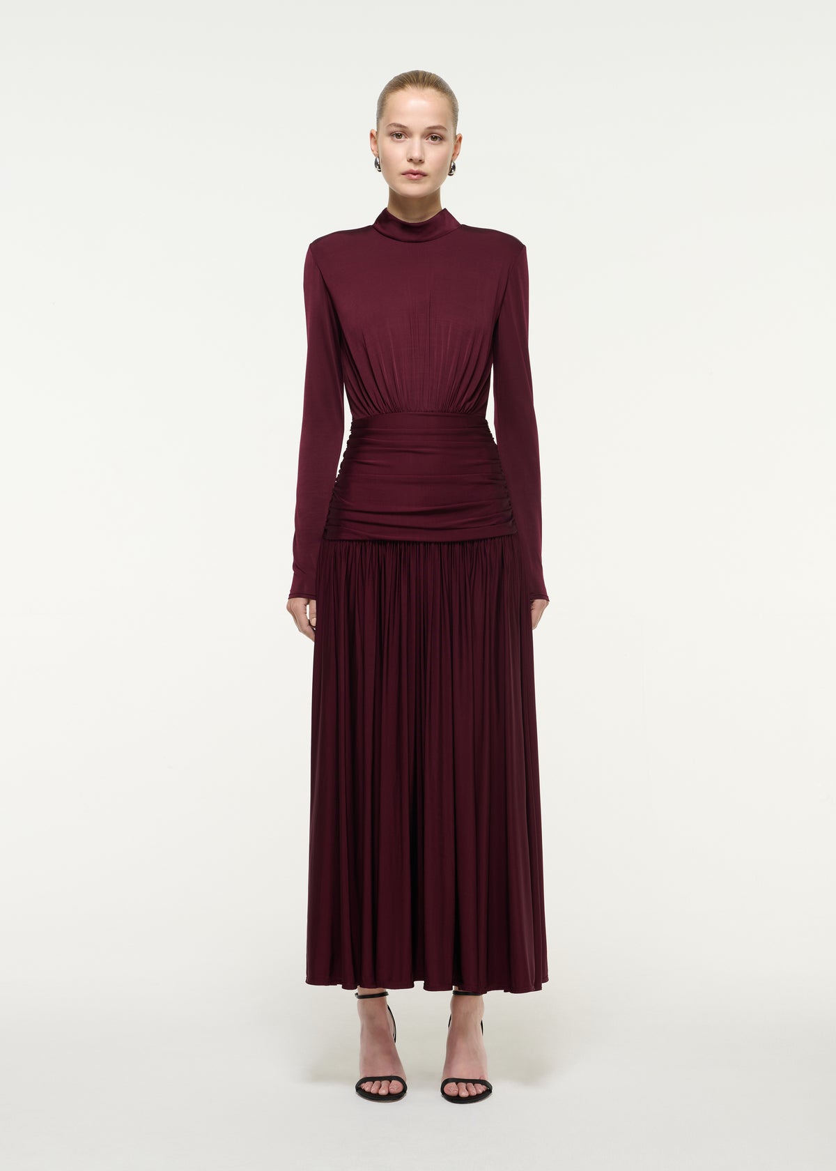 High Neck Long Sleeve Jersey Maxi Dress