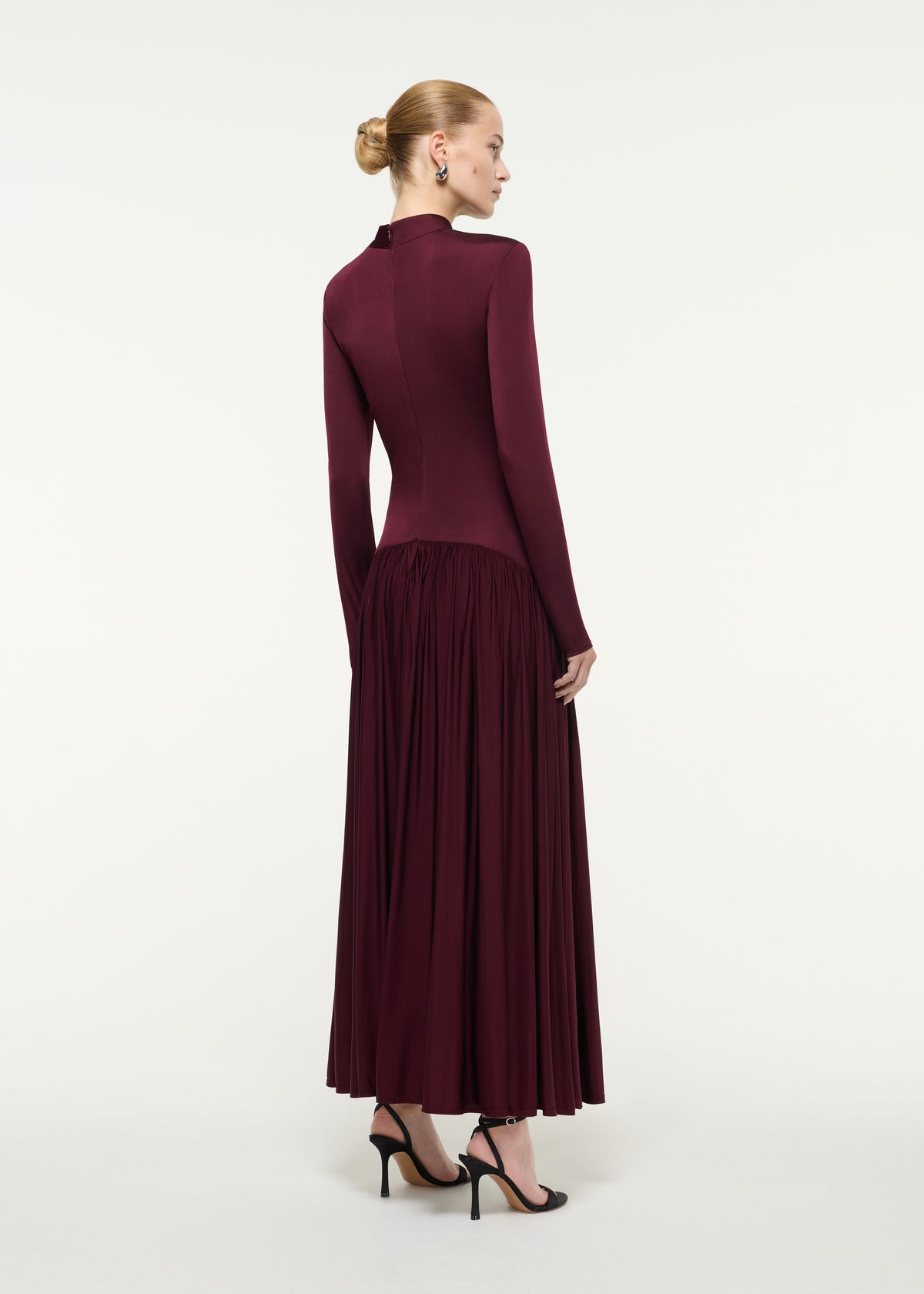High Neck Long Sleeve Jersey Maxi Dress