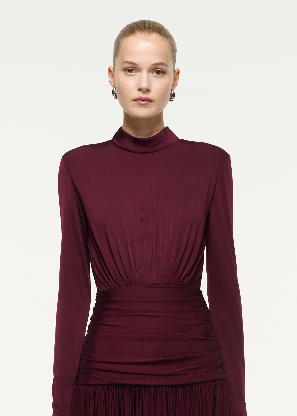 High Neck Long Sleeve Jersey Maxi Dress
