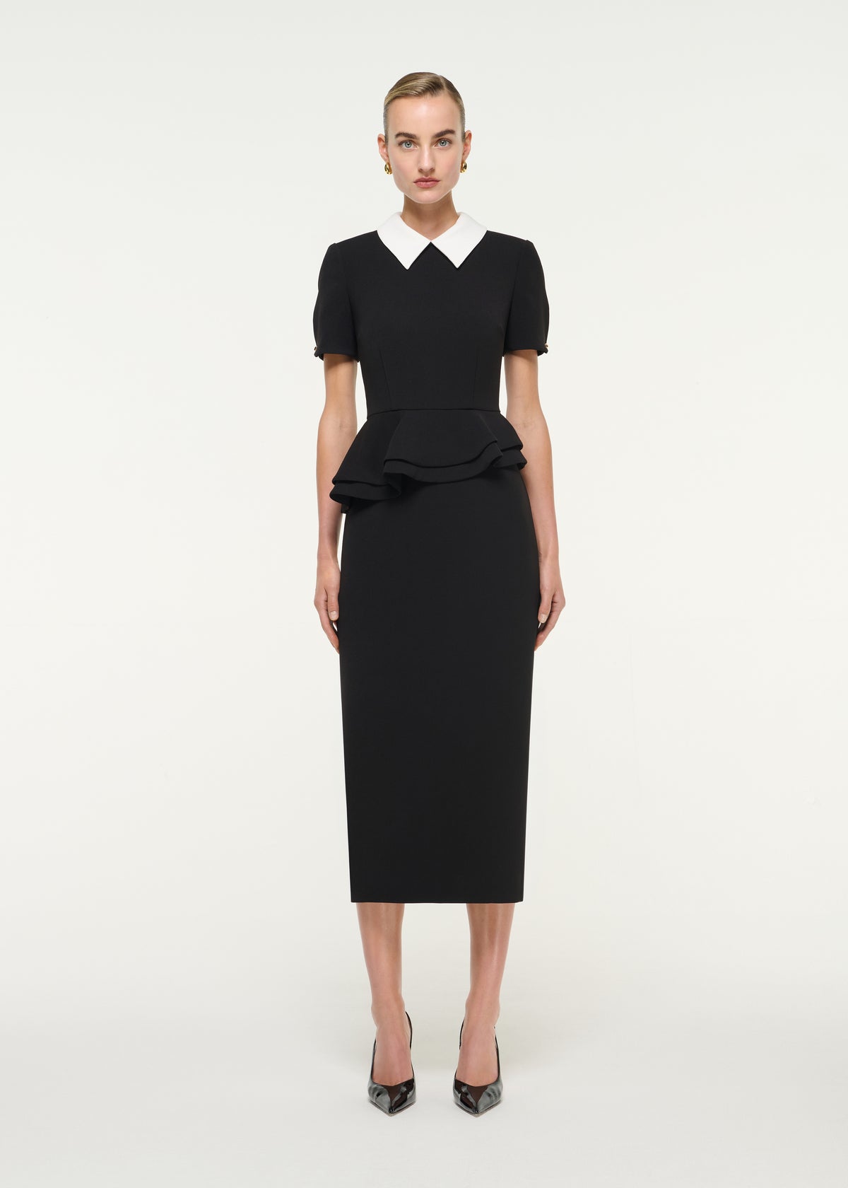 Monochrome Midi Dress With Contrast Collar