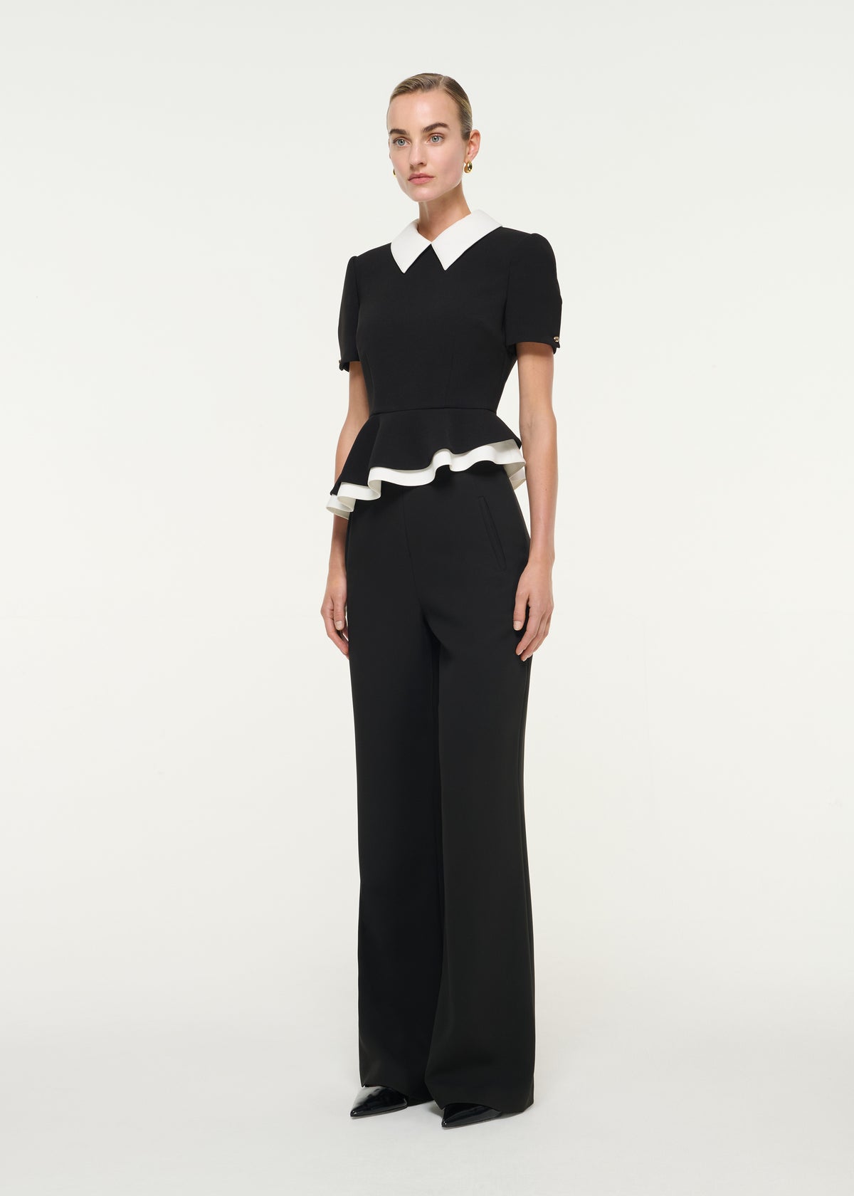 Contrast Monochrome Peplum Crepe Top