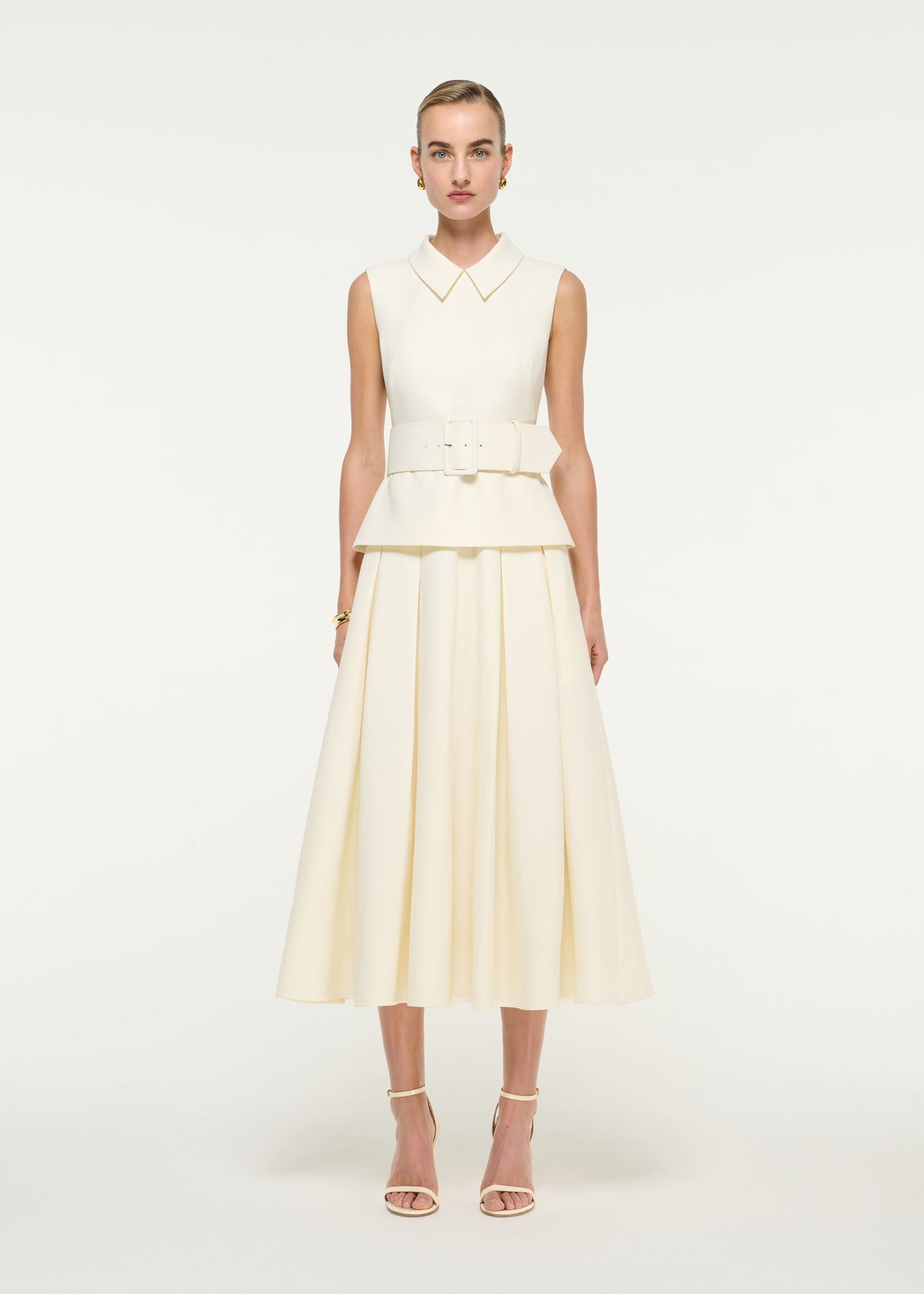 Wool Silk Belted Midi Dress