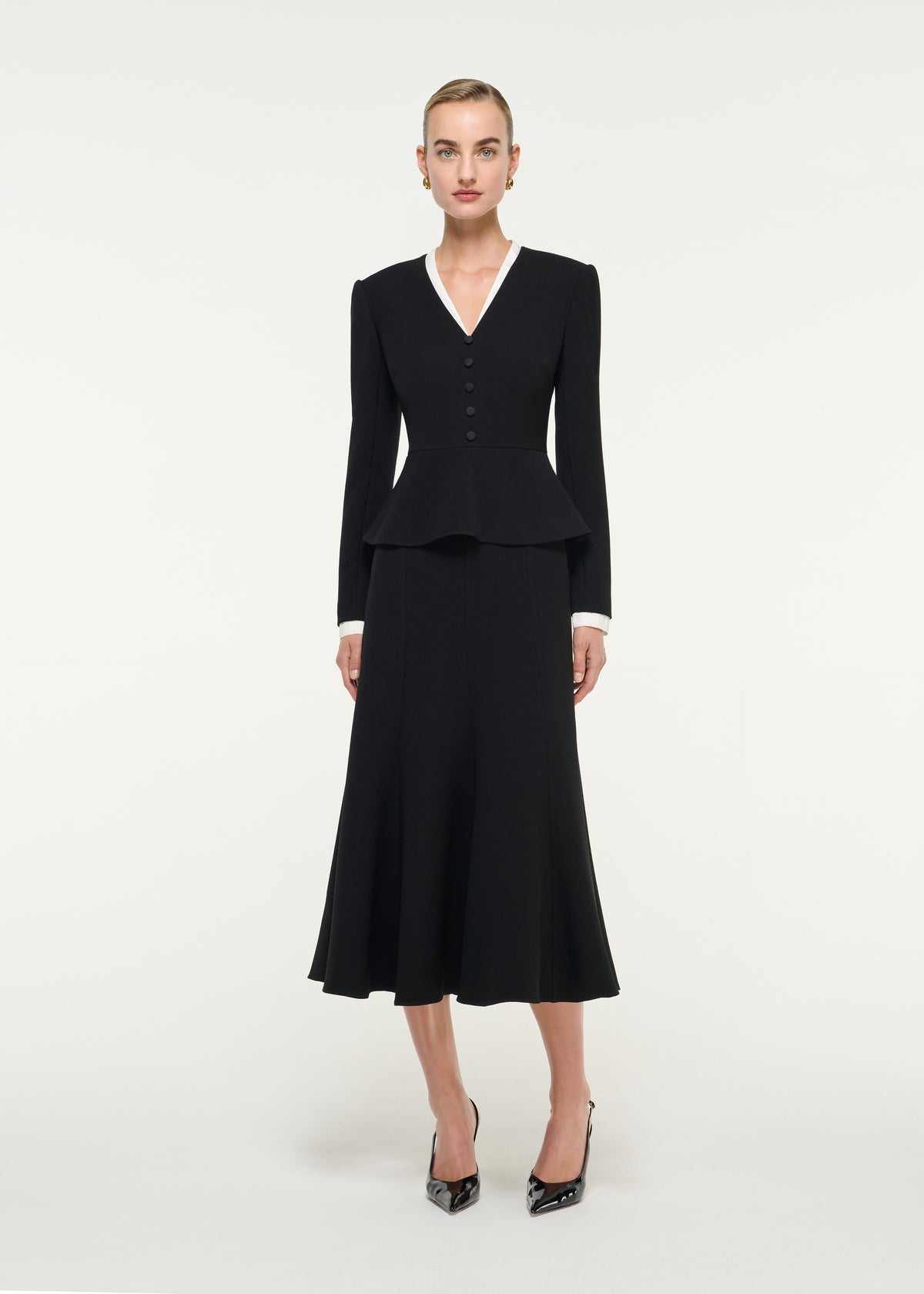 Monochrome Crepe V-Neck Midi Dress