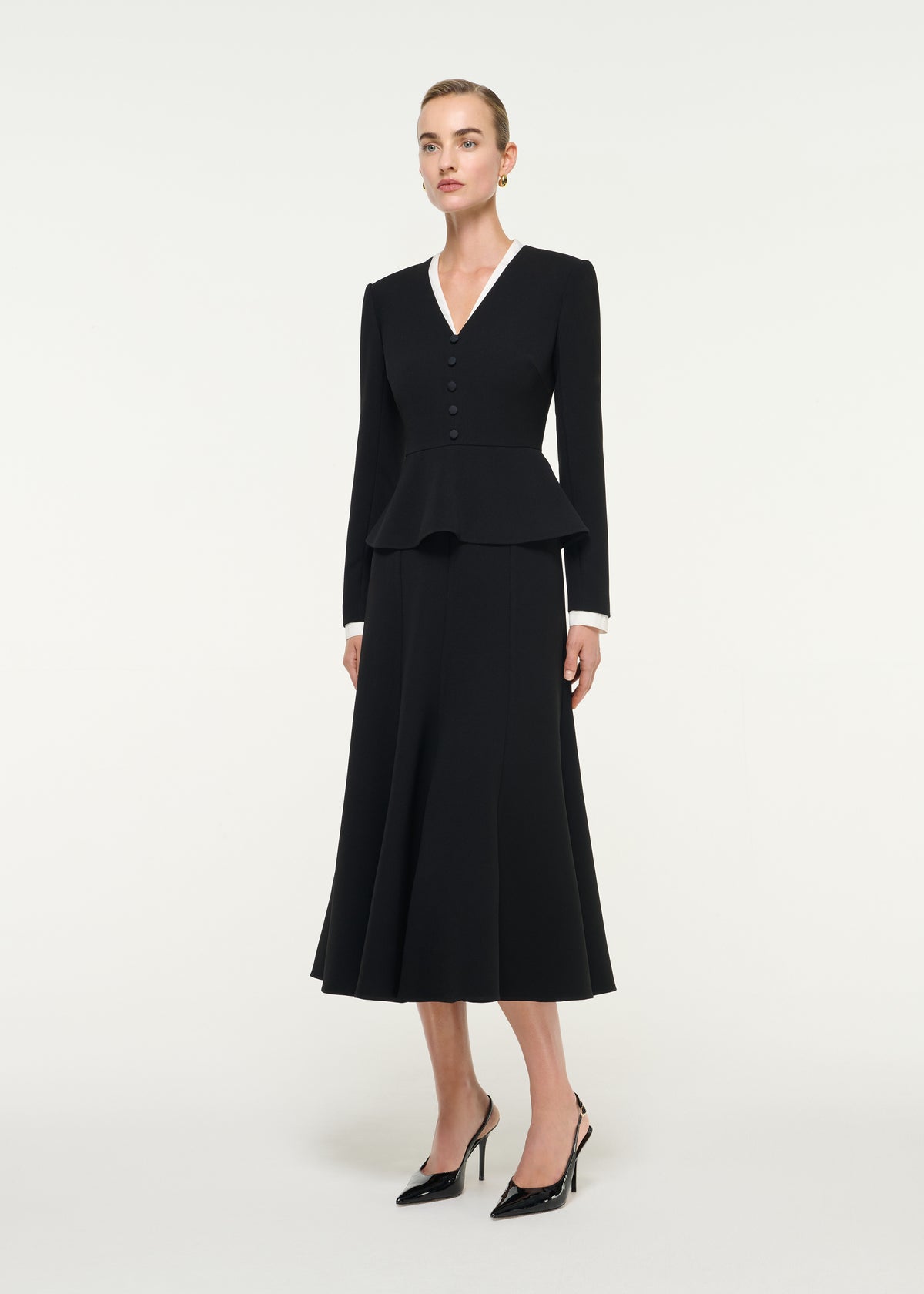 Monochrome Crepe V-Neck Midi Dress