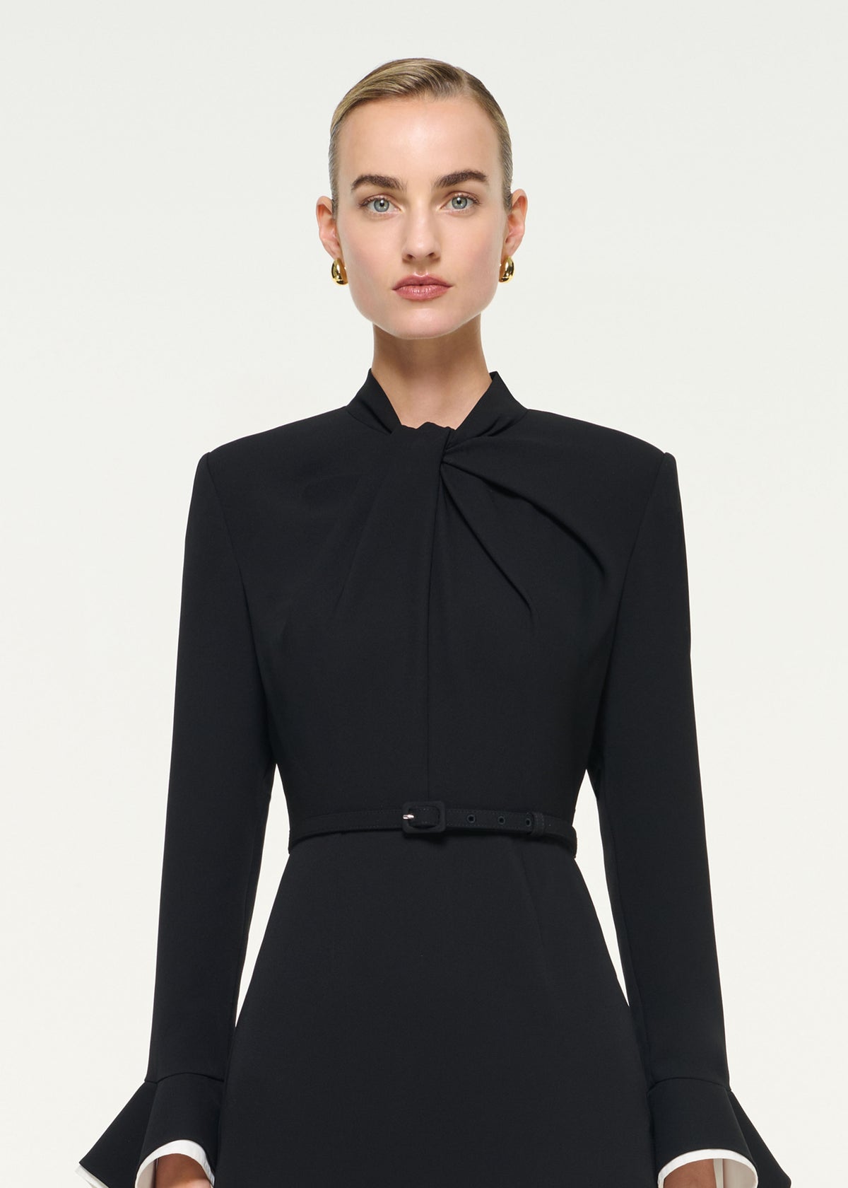 Light Cady Belted Black Midi Dress