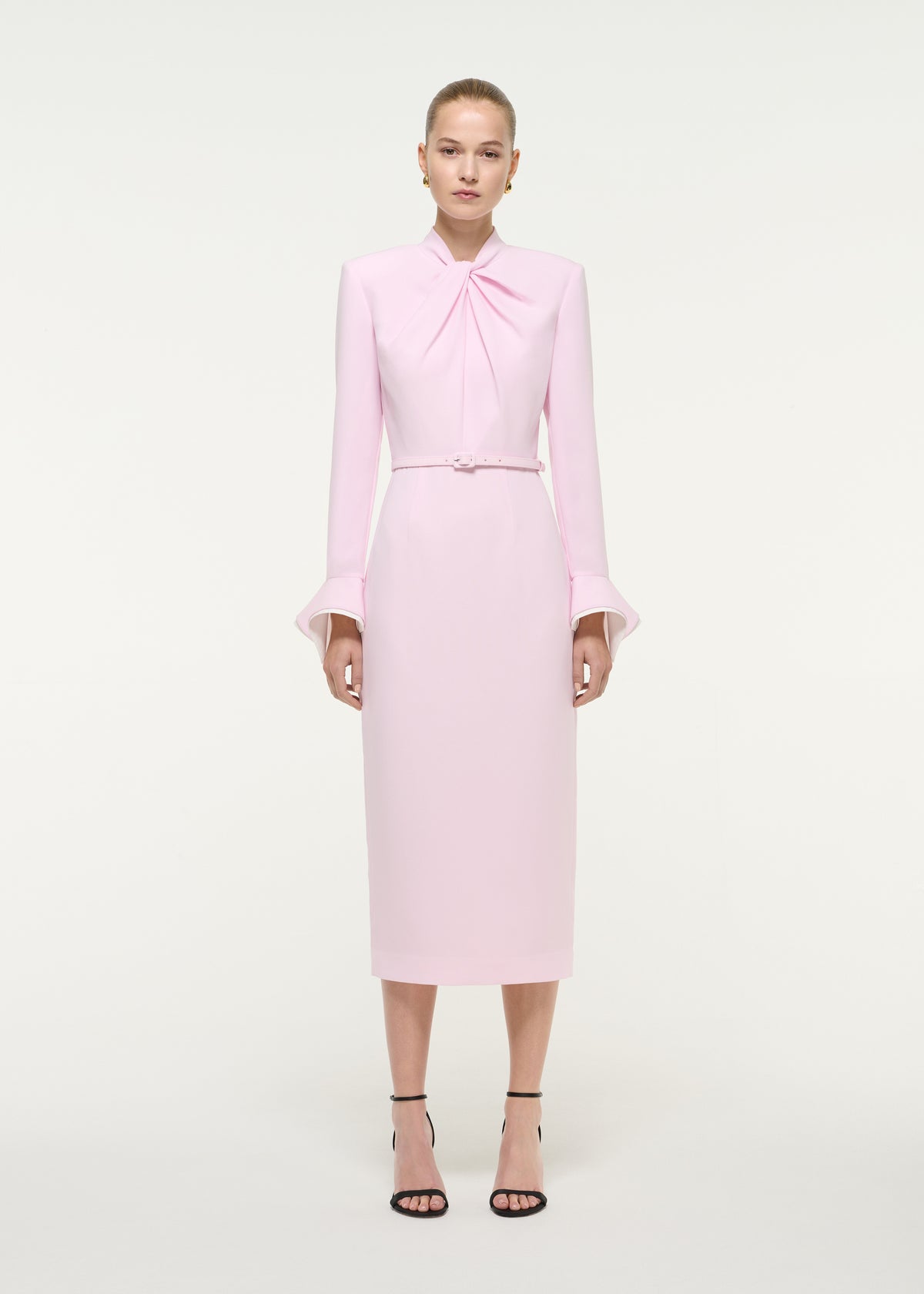 Light Cady Belted Pink Midi Dress