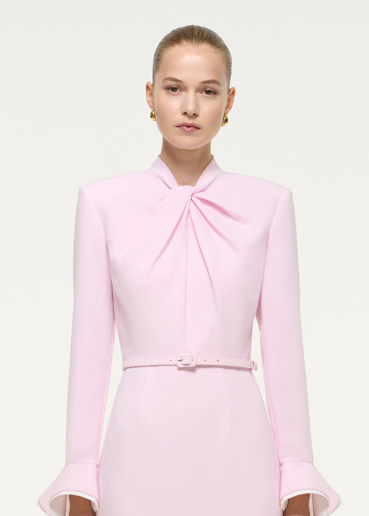 Light Cady Belted Pink Midi Dress