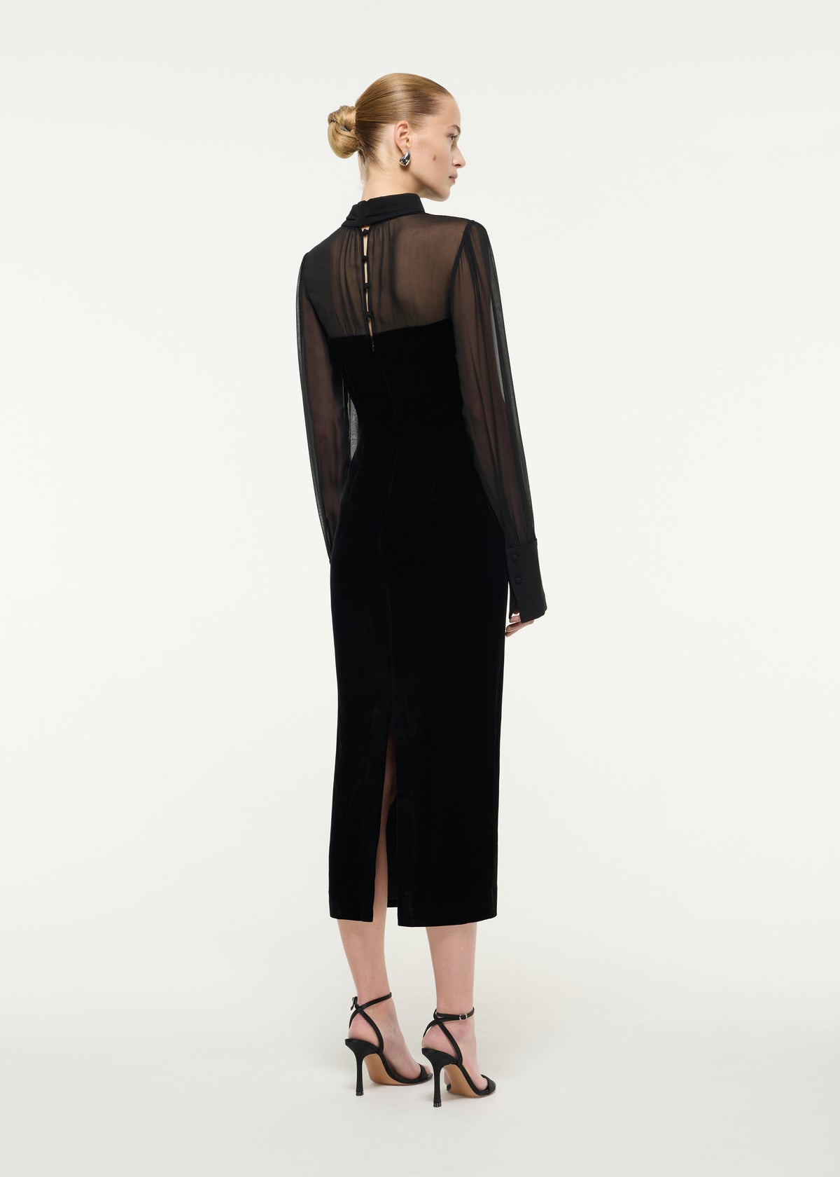 Velvet Midi Dress With Silk Chiffon Sleeves