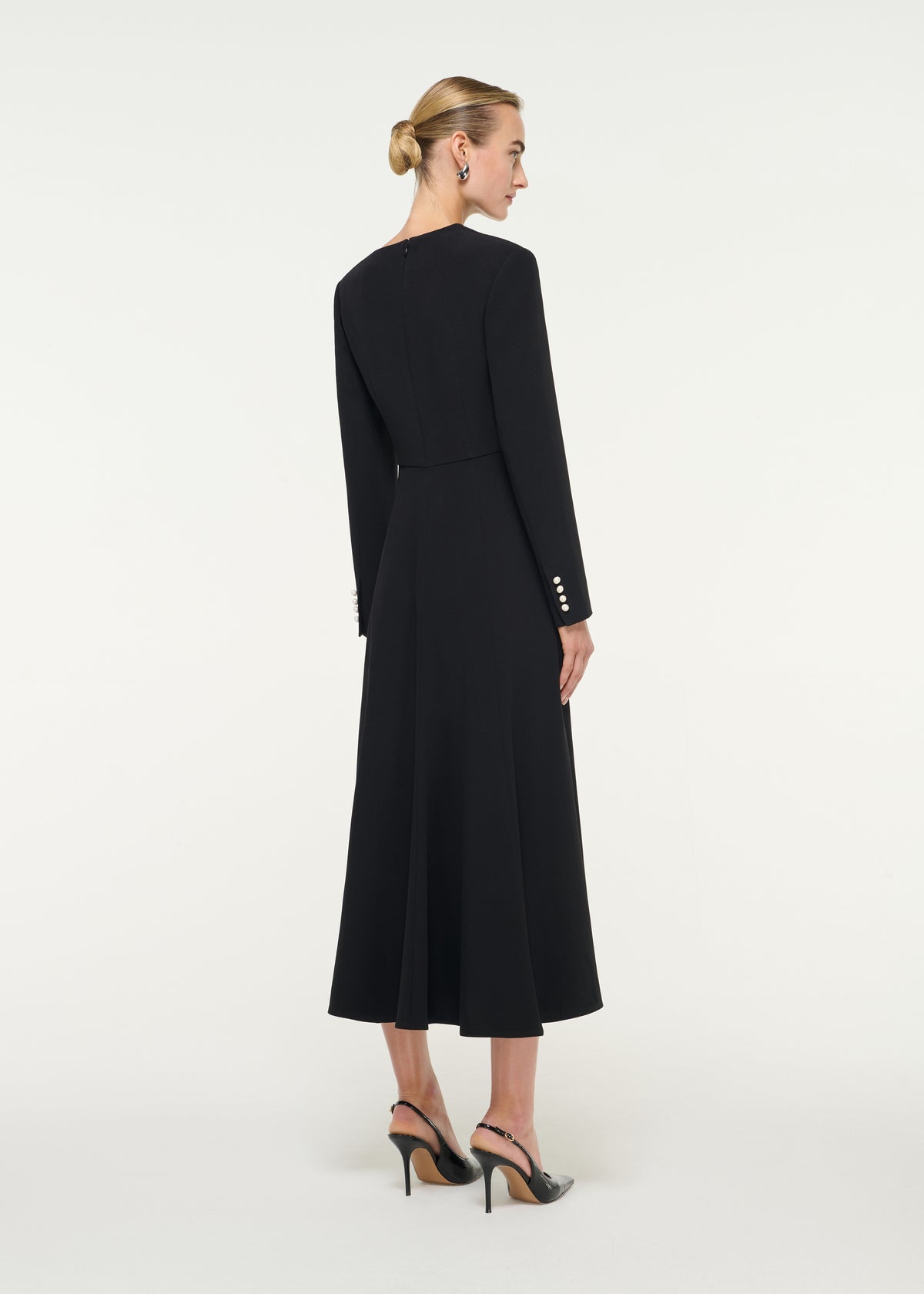 Asymmetric Neckline Satin Back Crepe Midi Dress