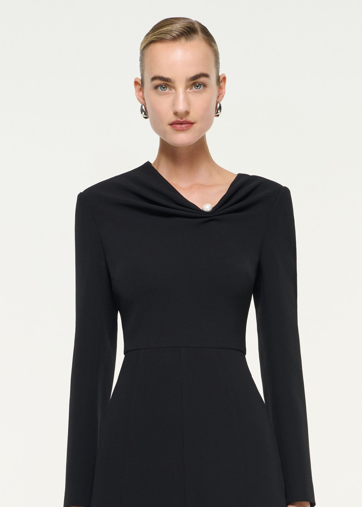 Asymmetric Neckline Satin Back Crepe Midi Dress