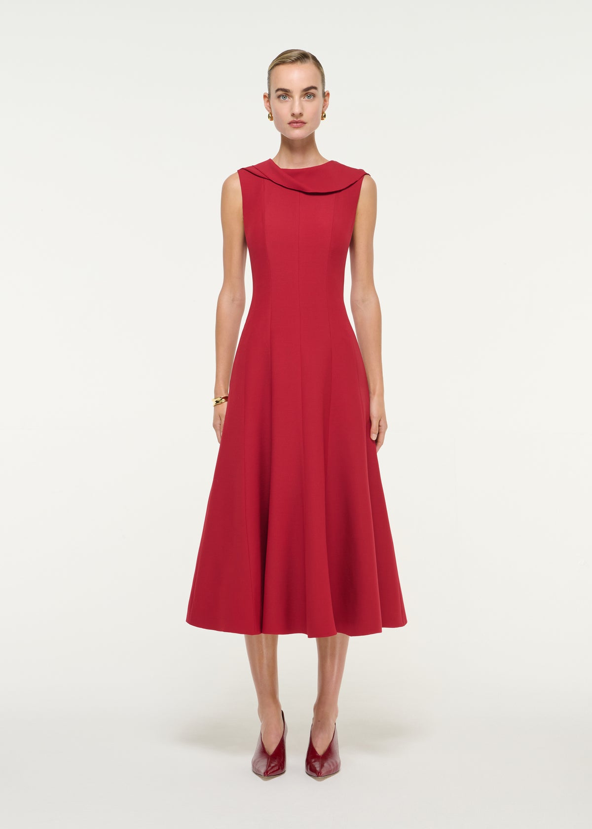 Wool Silk Midi Dress With Front Neck Drape