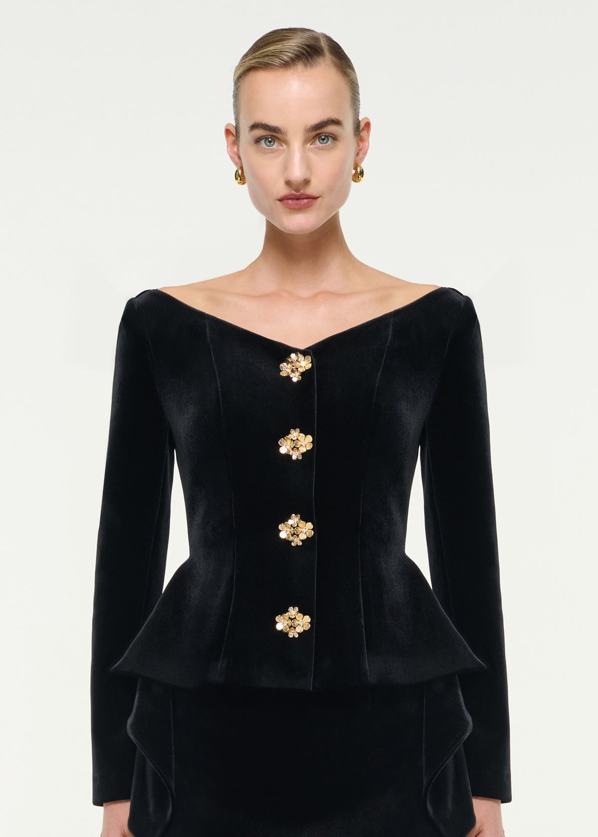 Velvet Jacket With Flower Buttons