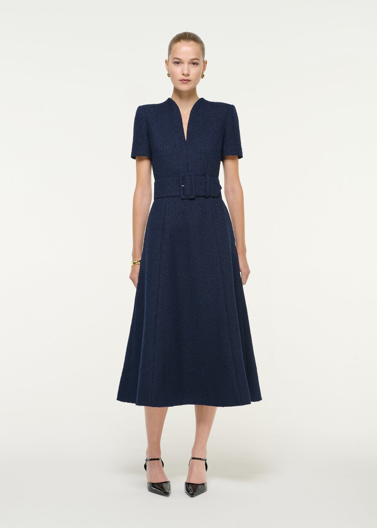 Belted Boucle Midi Dress