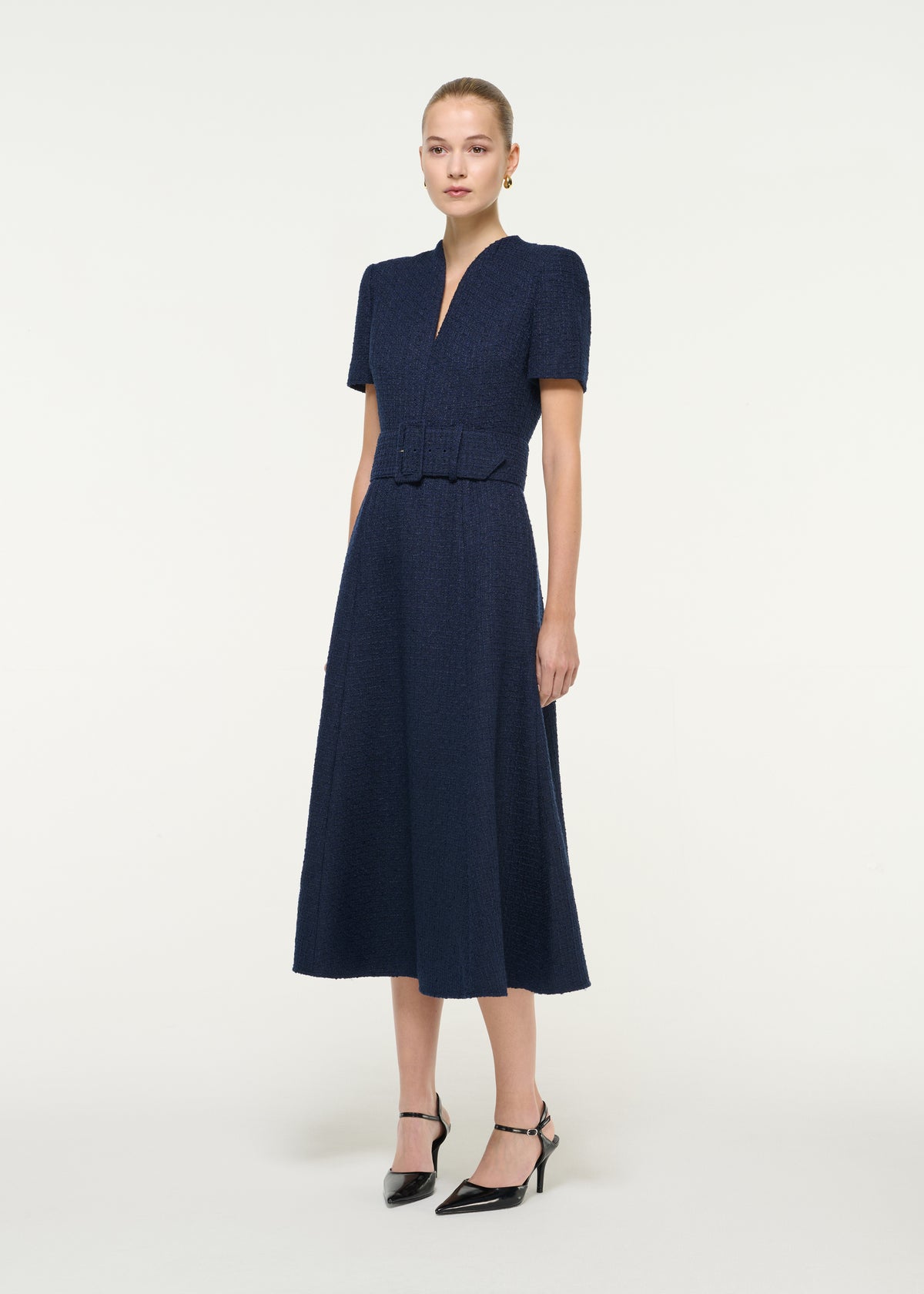 Belted Boucle Midi Dress
