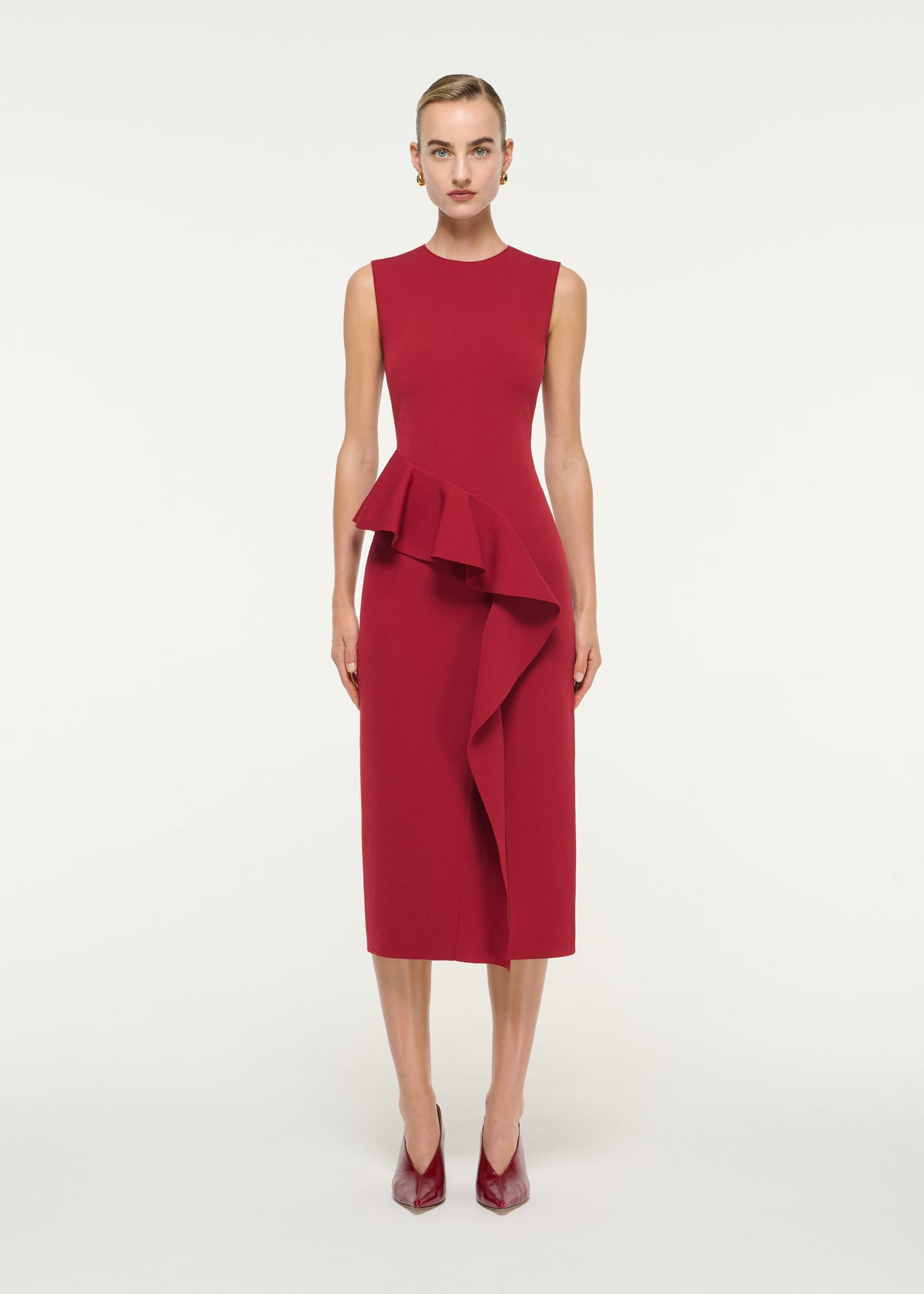 Asymmetric Frill Knit Midi Dress