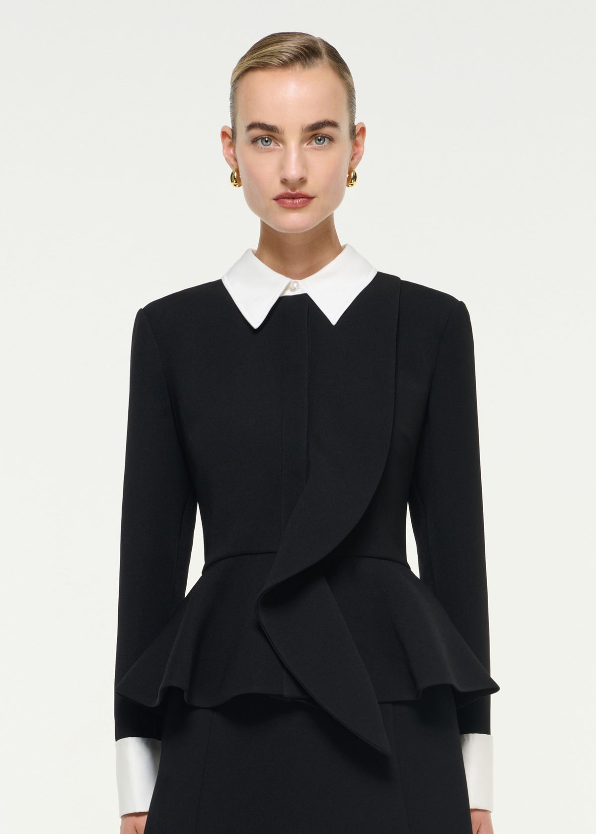 Contrast Collar Monochrome Crepe Midi Dress