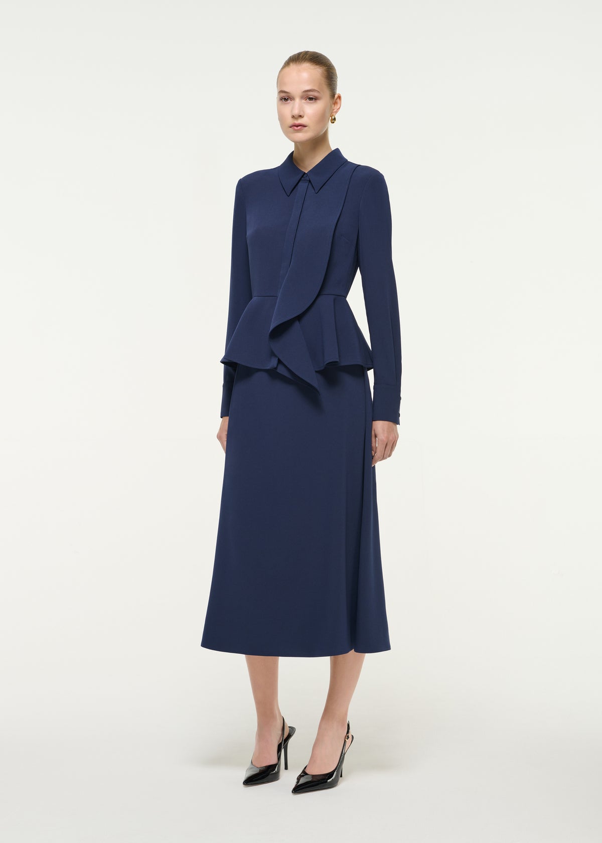 Long Sleeve Satin Crepe Midi Dress