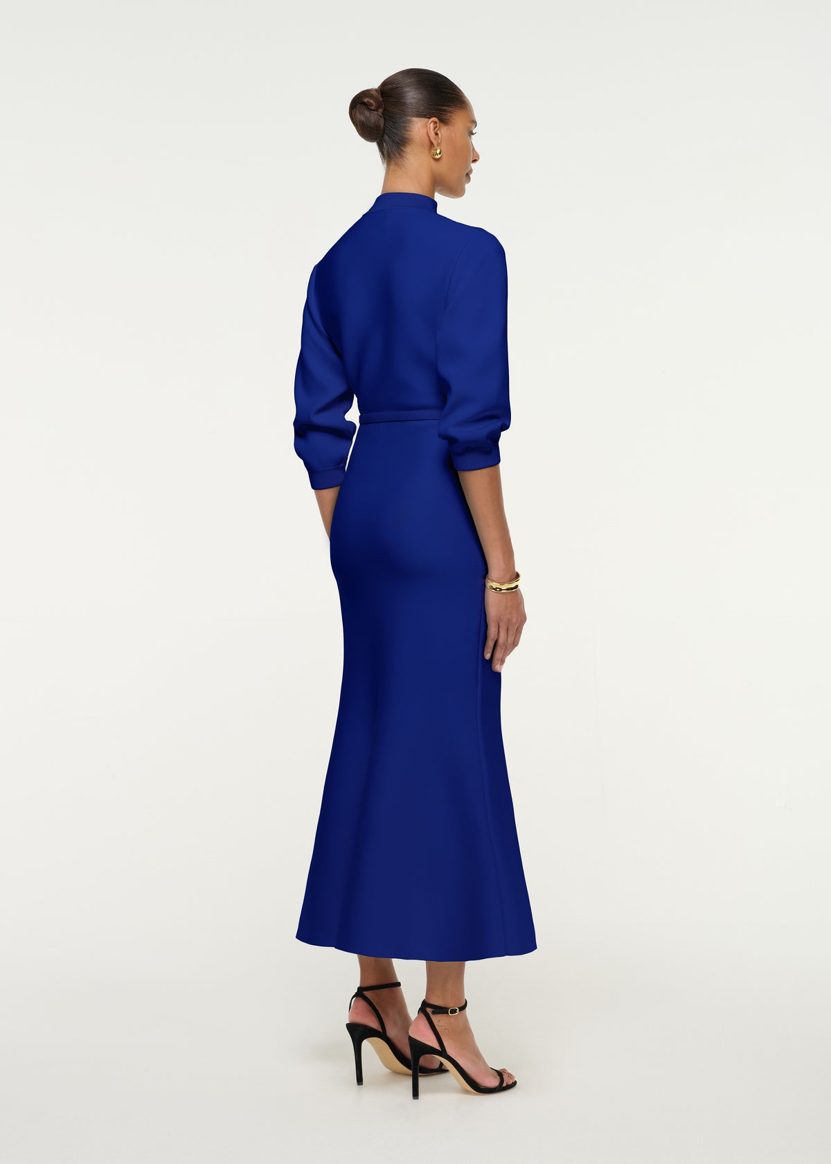 Belted Blouson Knitted Midi Dress
