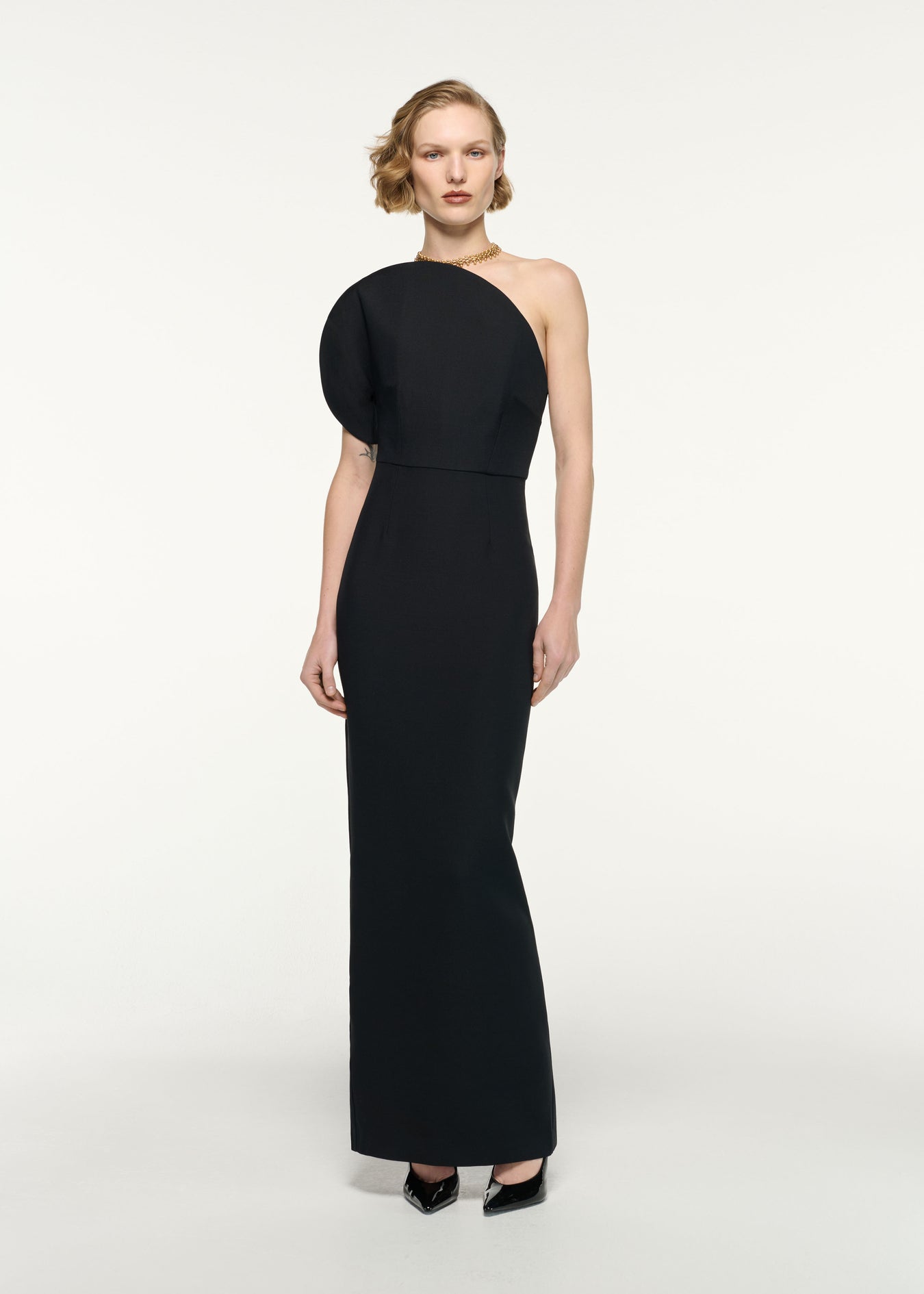 Asymmetric Silk Wool Maxi Dress