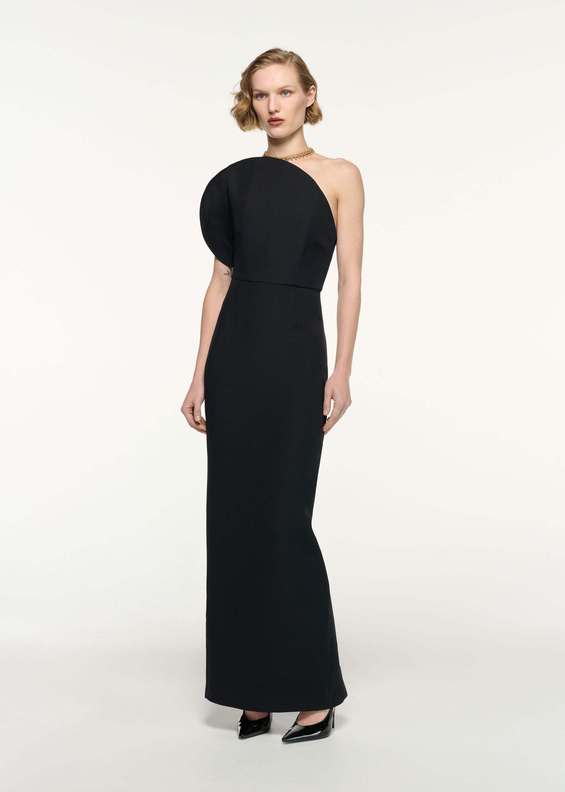 Asymmetric Silk Wool Maxi Dress
