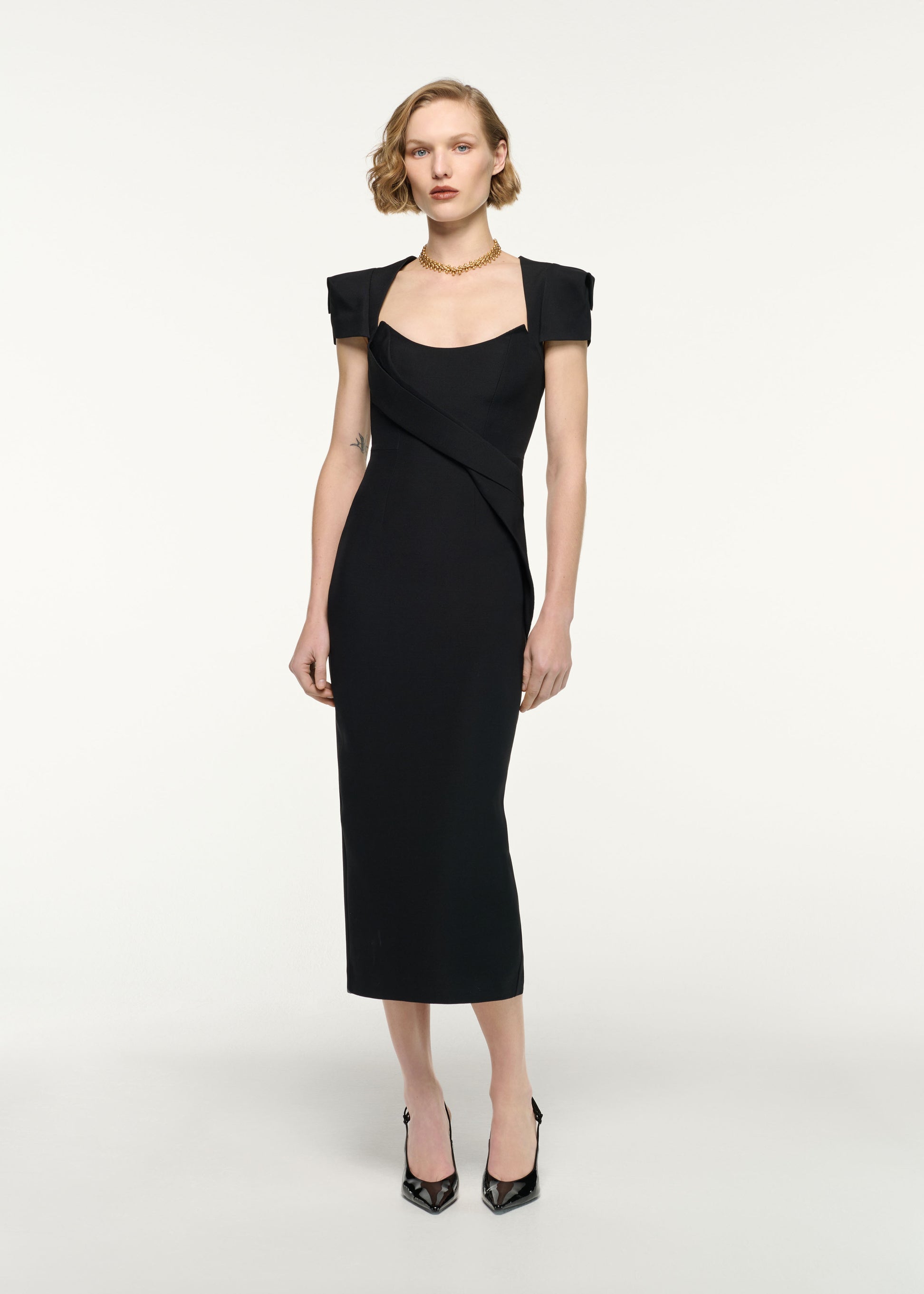 Cap Sleeve Silk Wool Midi Dress