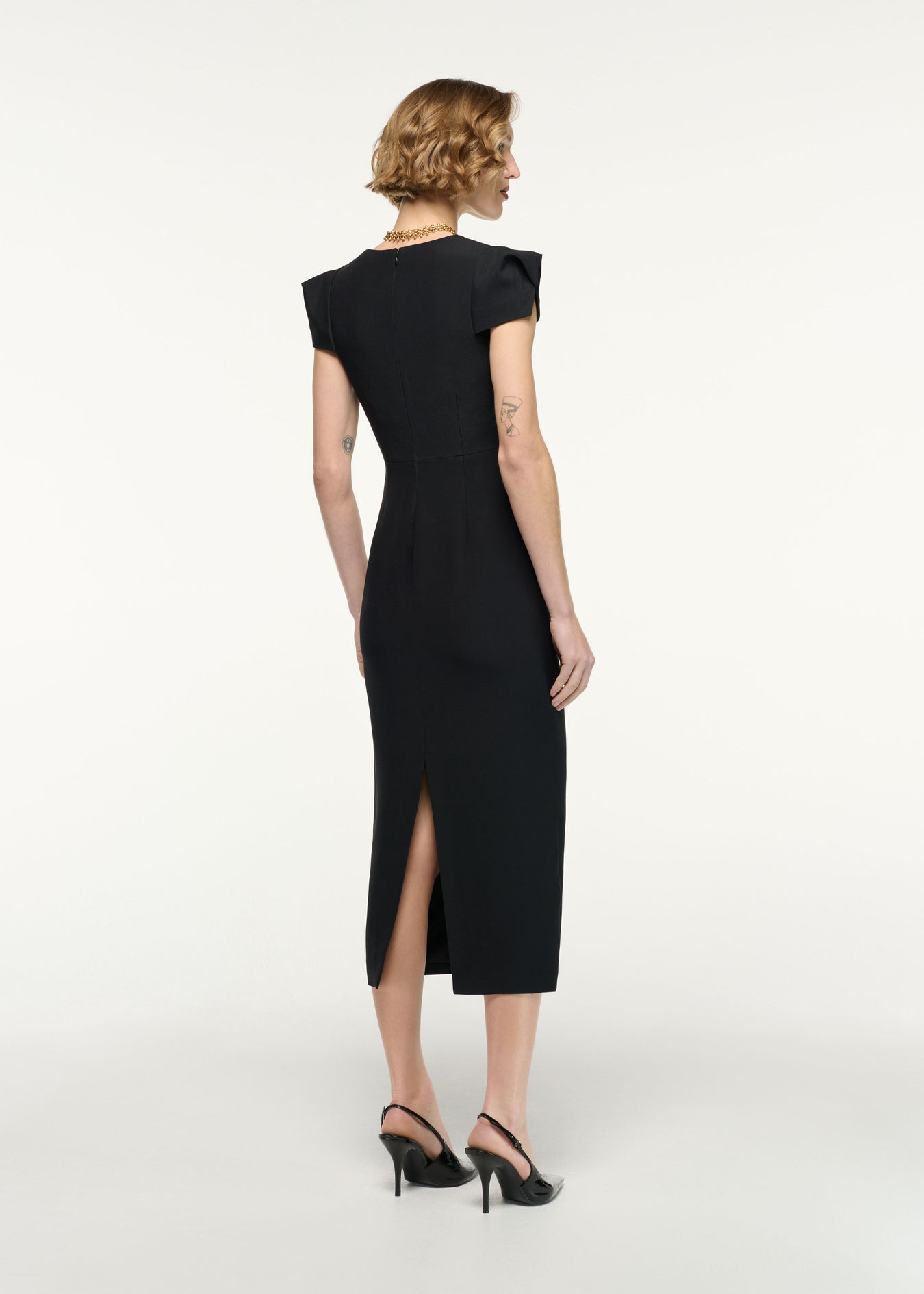 Cap Sleeve Silk Wool Midi Dress