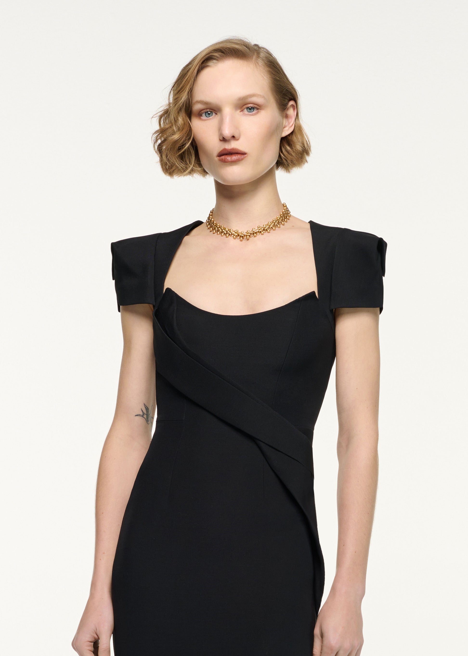 Cap Sleeve Silk Wool Midi Dress