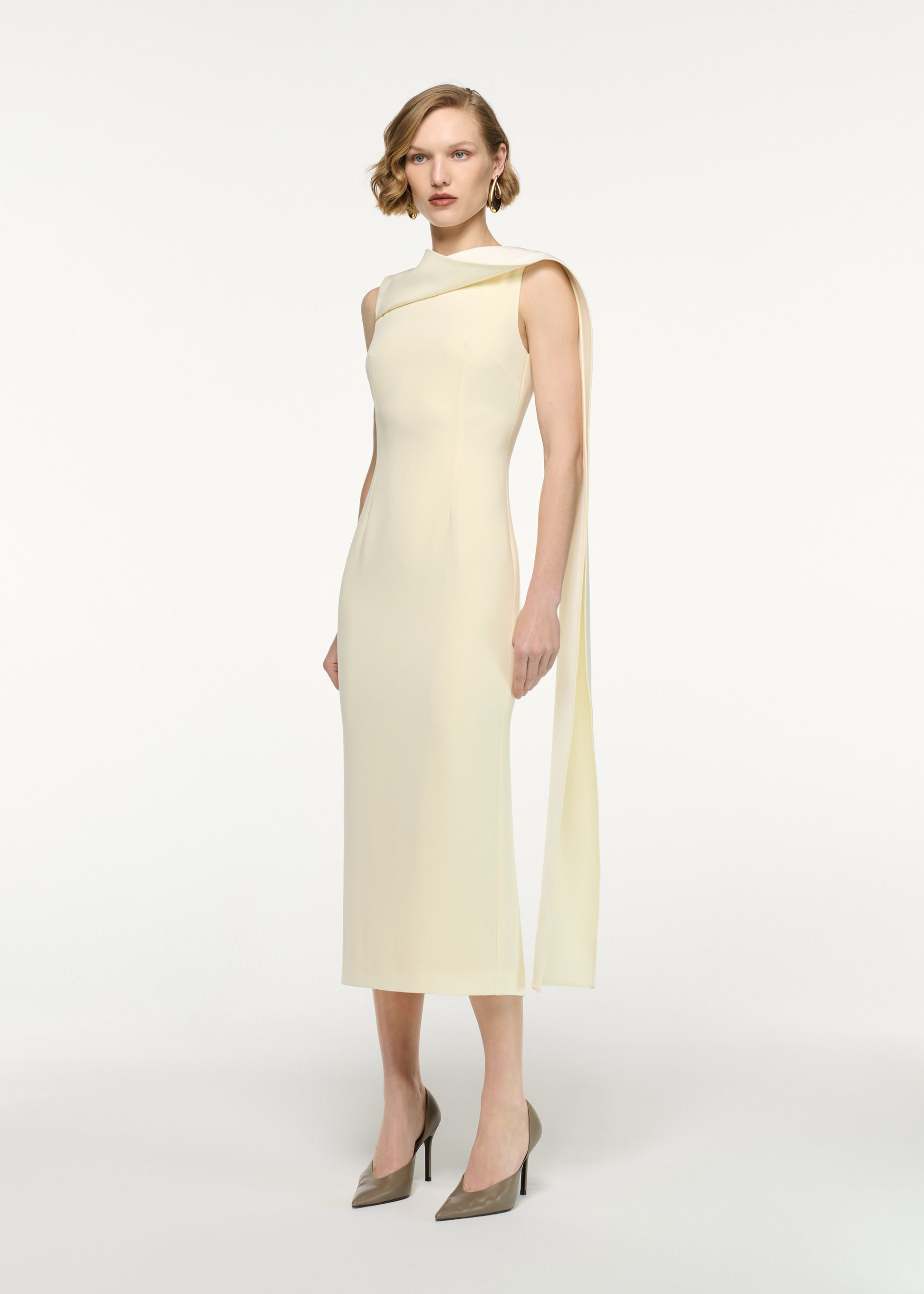 Satin Crepe Sash Midi Dress