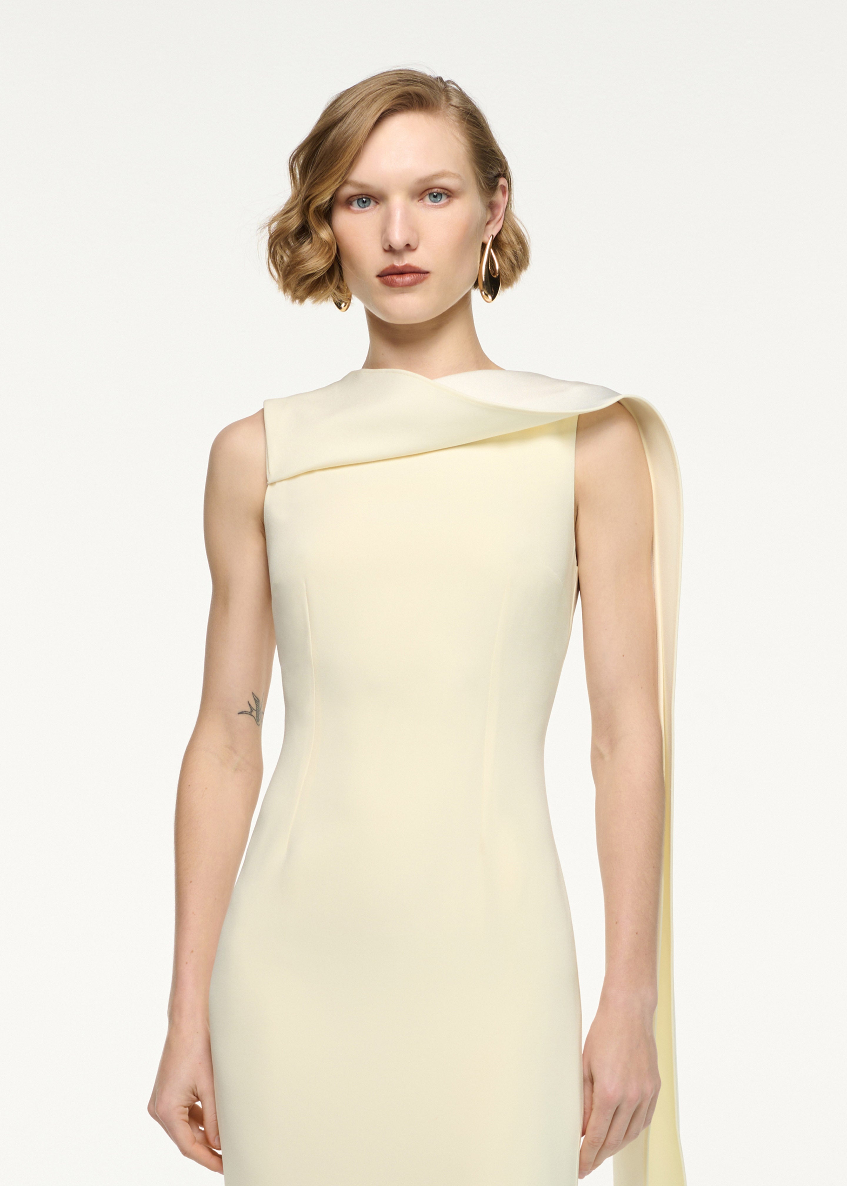 Satin Crepe Sash Midi Dress Yellow – Roland Mouret