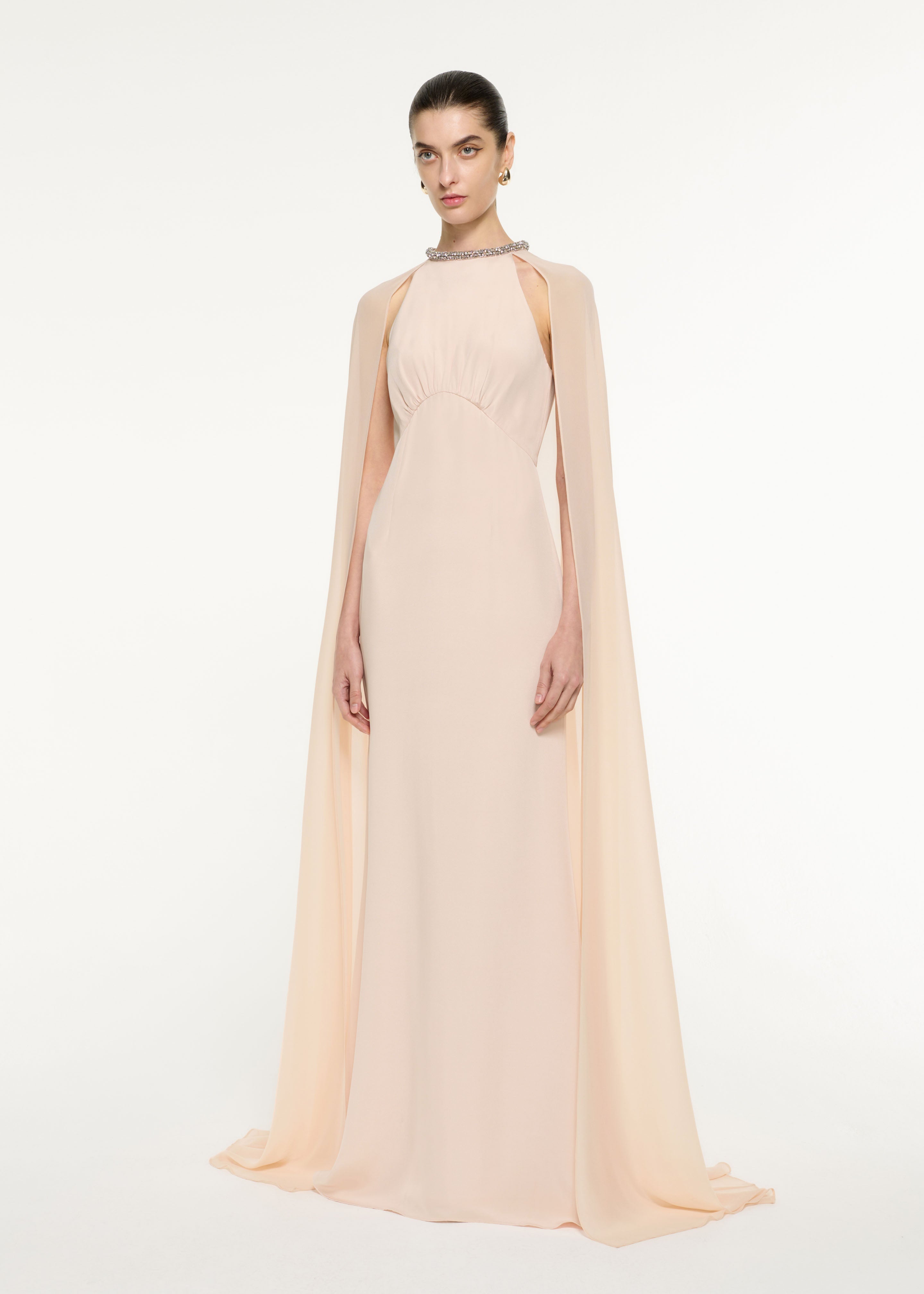 Silk Chiffon Cape Dress in Nude – Roland Mouret