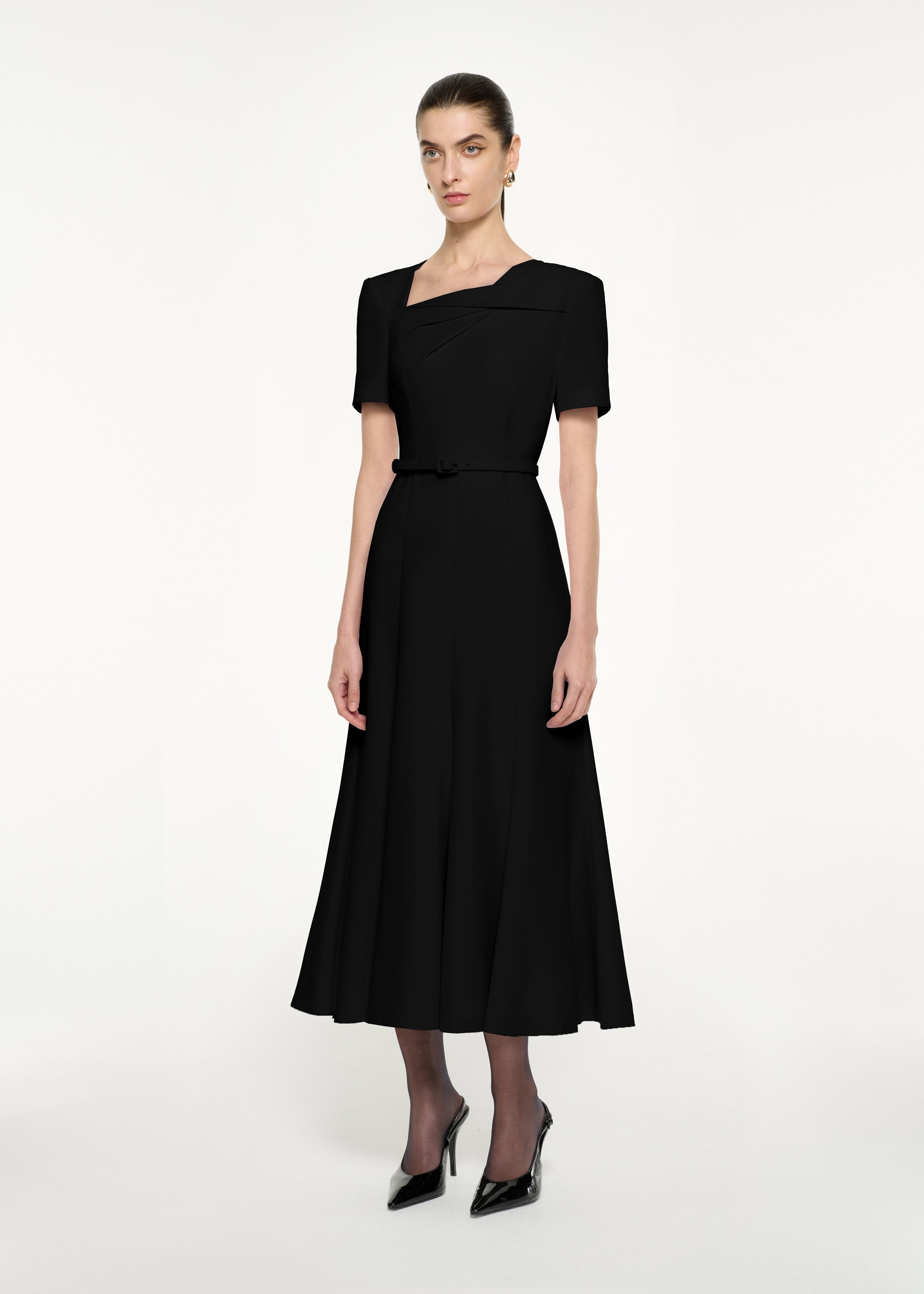 Short Sleeve Twist Drape Midi Dress Black – Roland Mouret