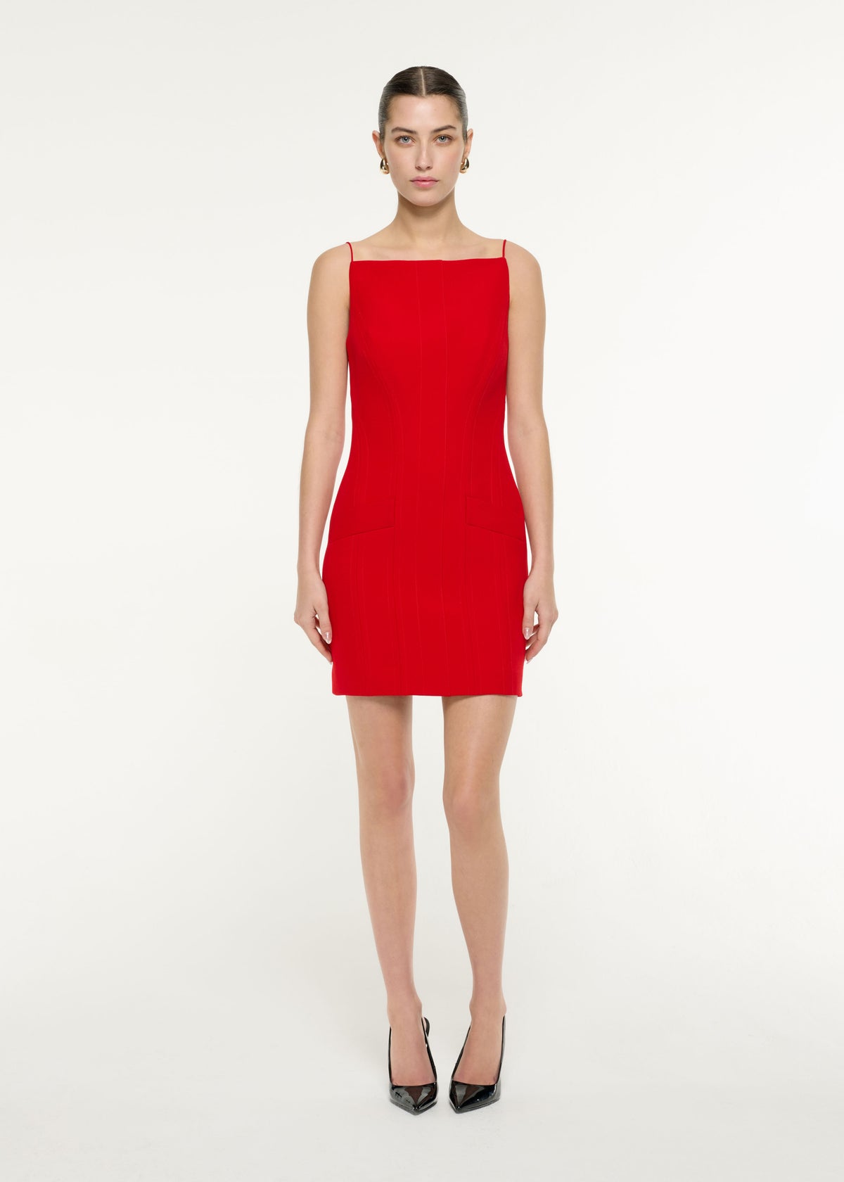 red mini dress with straps Crepe Tailored Mini Dress in Red – Roland Mouret
